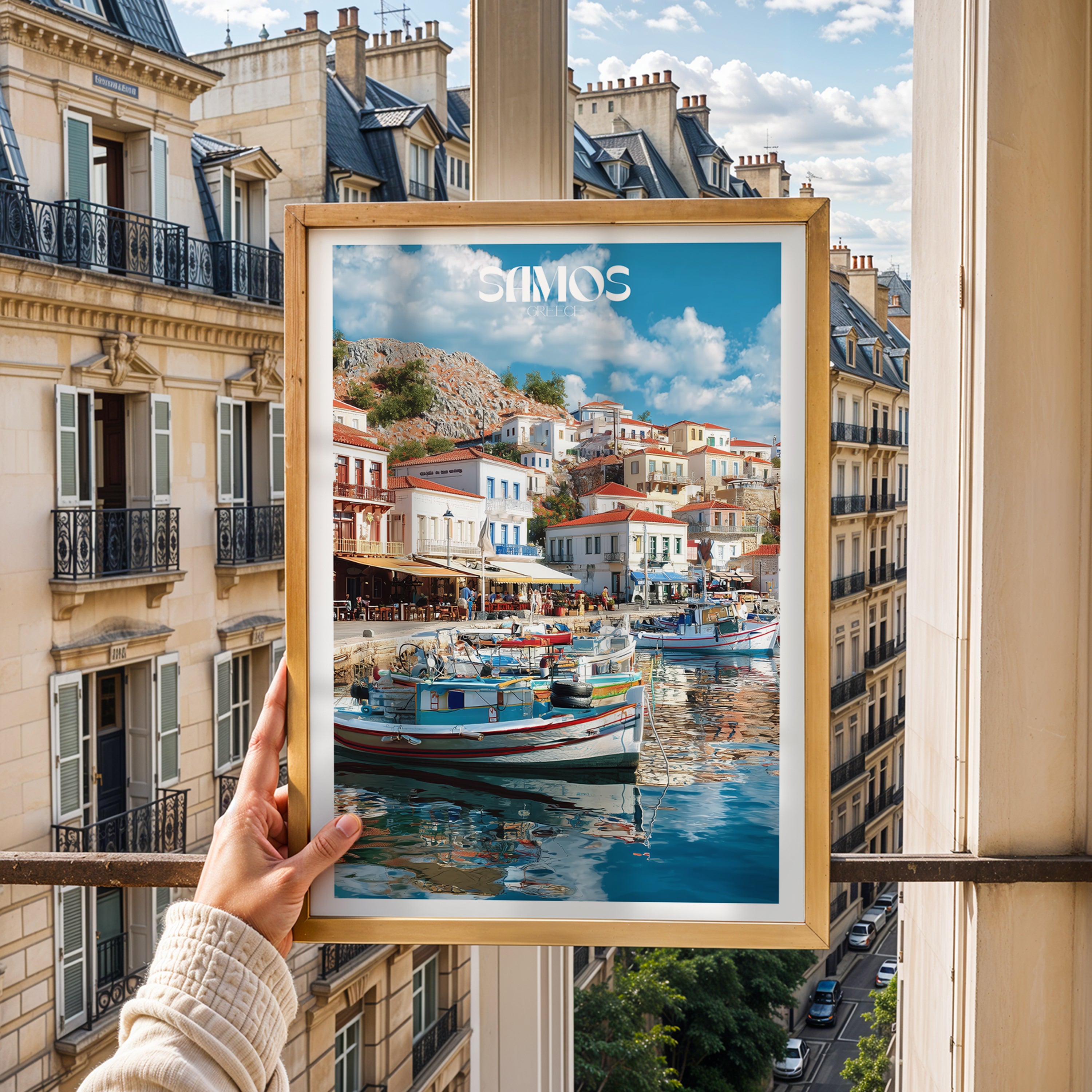 Greece Travel Poster – Samos Island Print, Aegean Coastal Wall Art, Mediterranean Decor