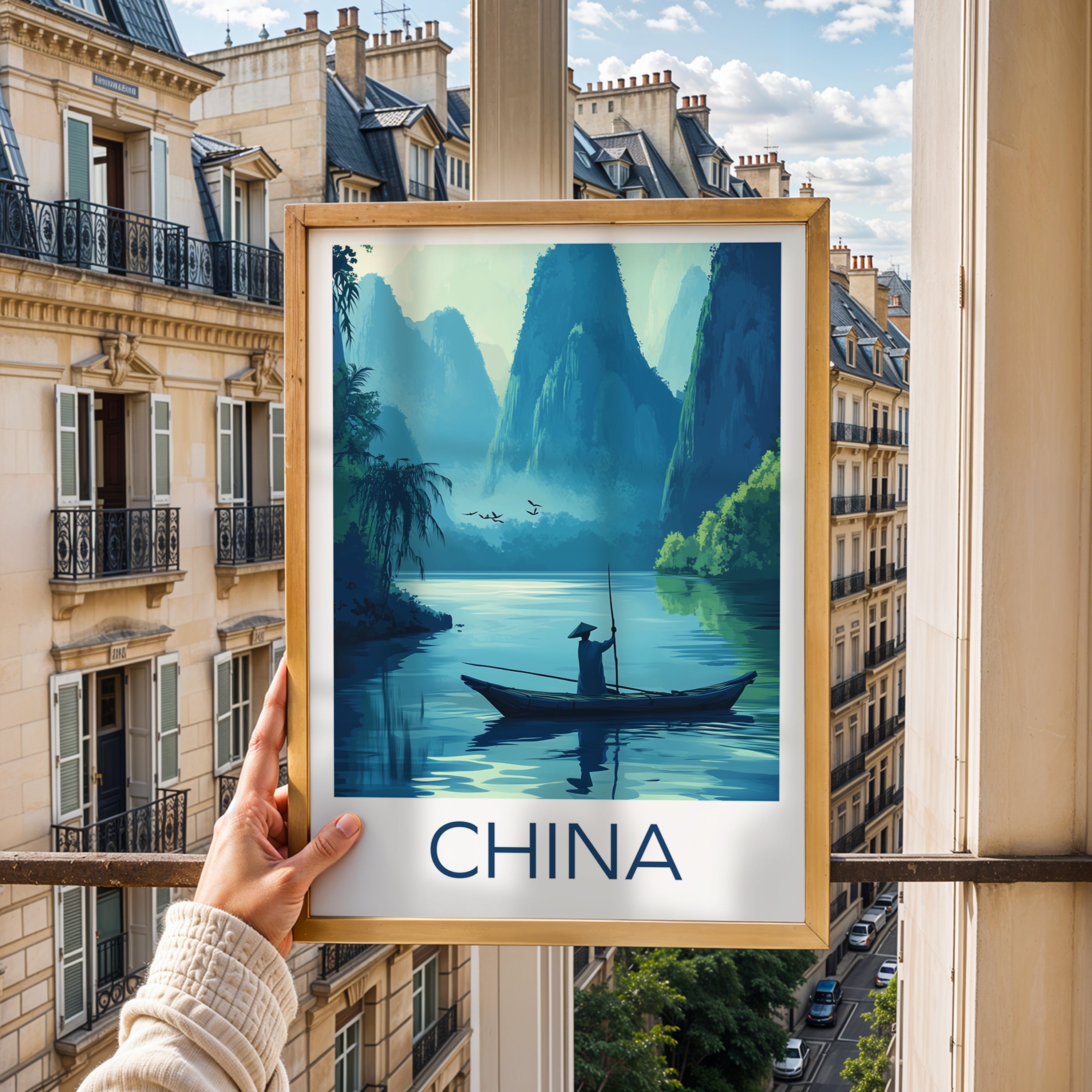 China Travel Poster: Guilin Karst River Illustration Art
