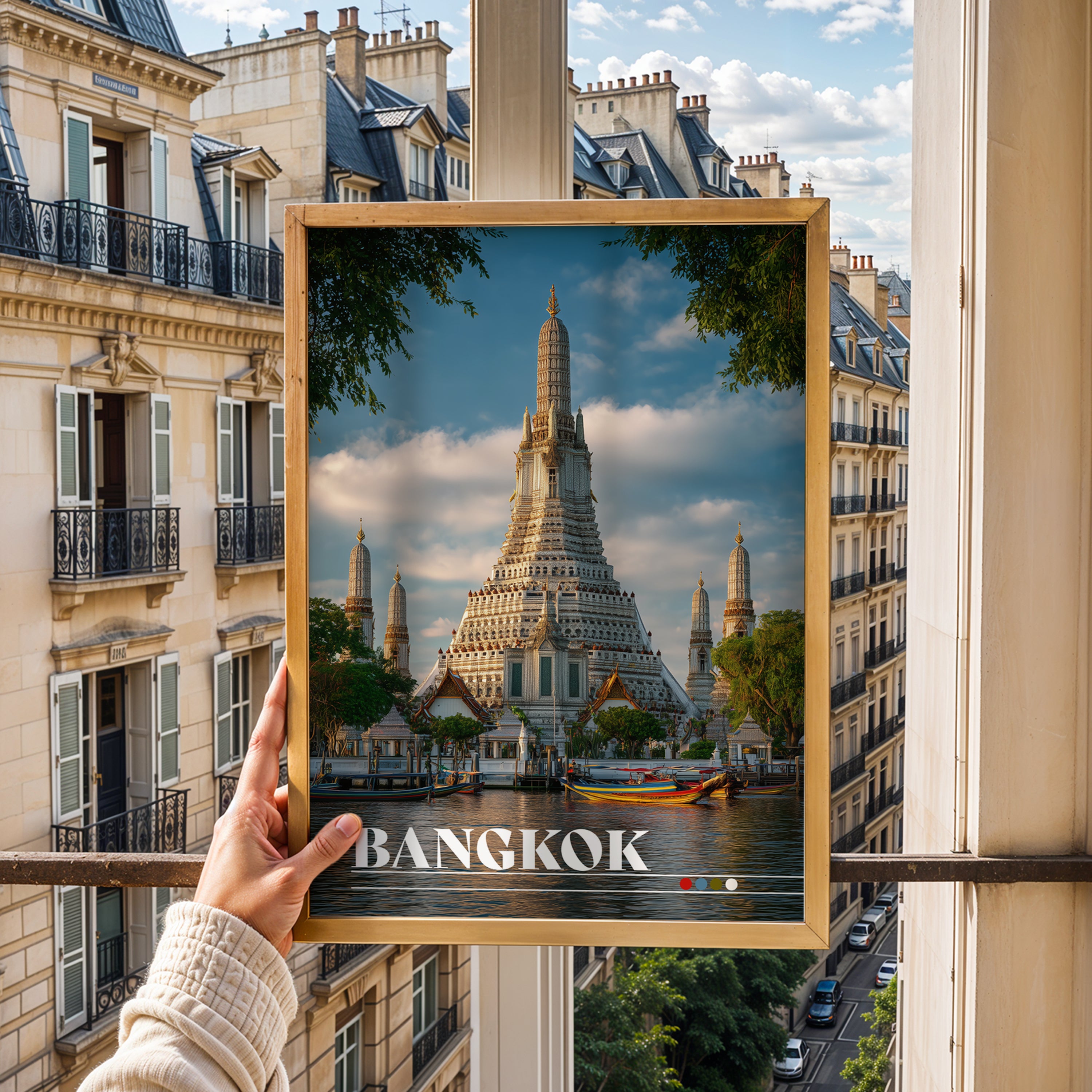 Bangkok Thailand Poster – Wat Arun Temple Wall Art, Asian Travel Print, Riverside Photography Decor