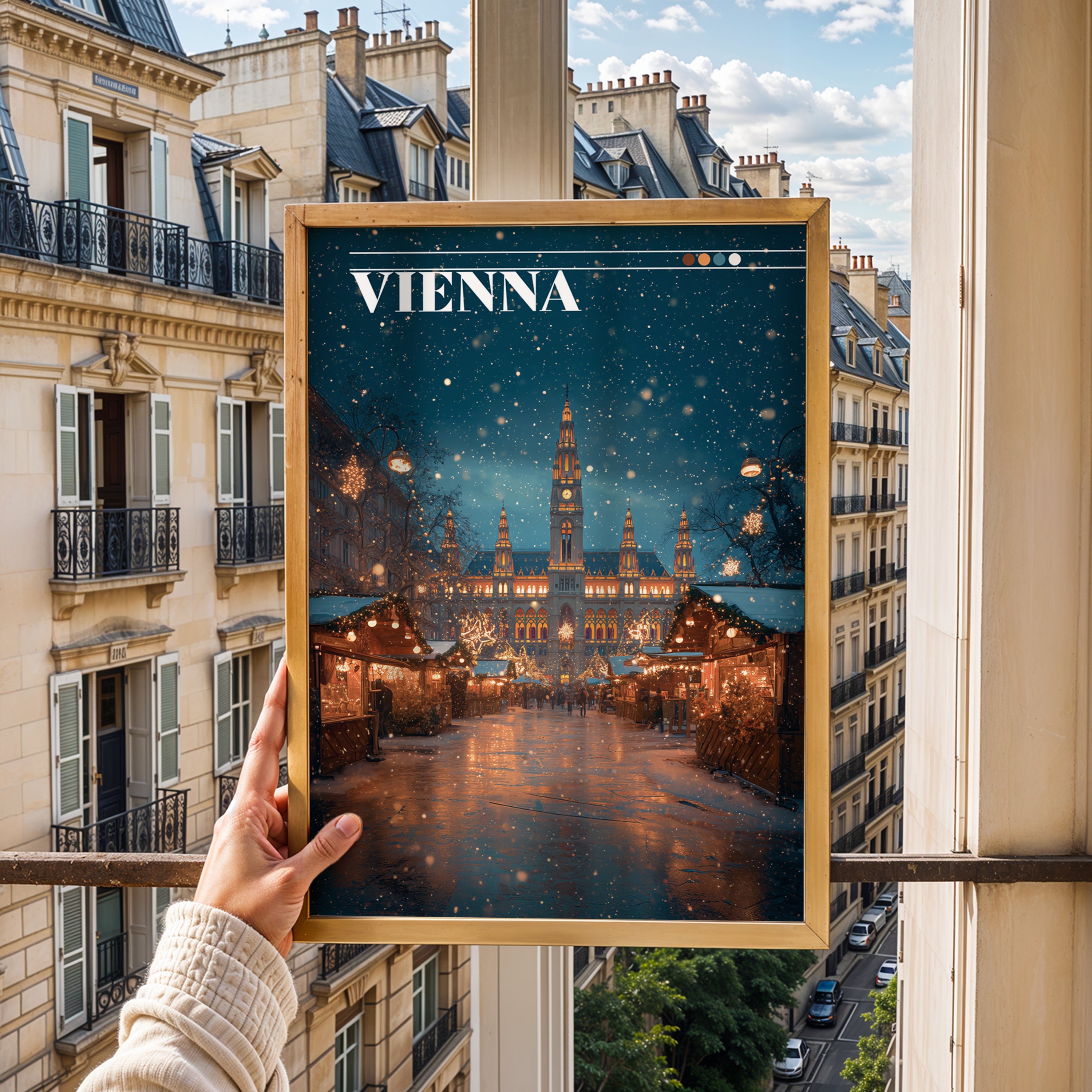 Vienna Austria Poster – Christmas Market Wall Art, Rathausplatz City Print, Festive Travel Photography Decor