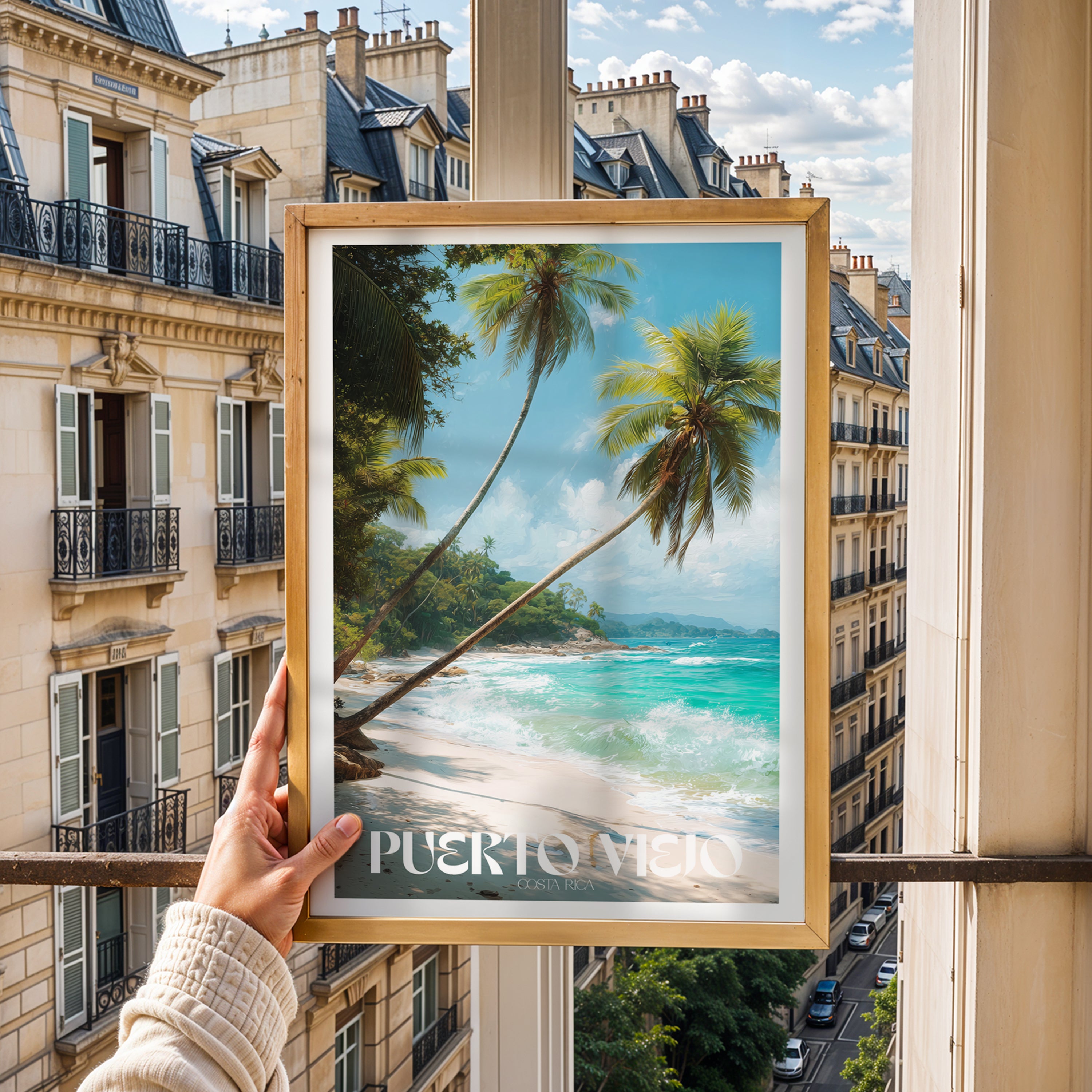 Costa Rica Travel Poster – Puerto Viejo Beach Print, Tropical Caribbean Wall Art, Coastal Decor