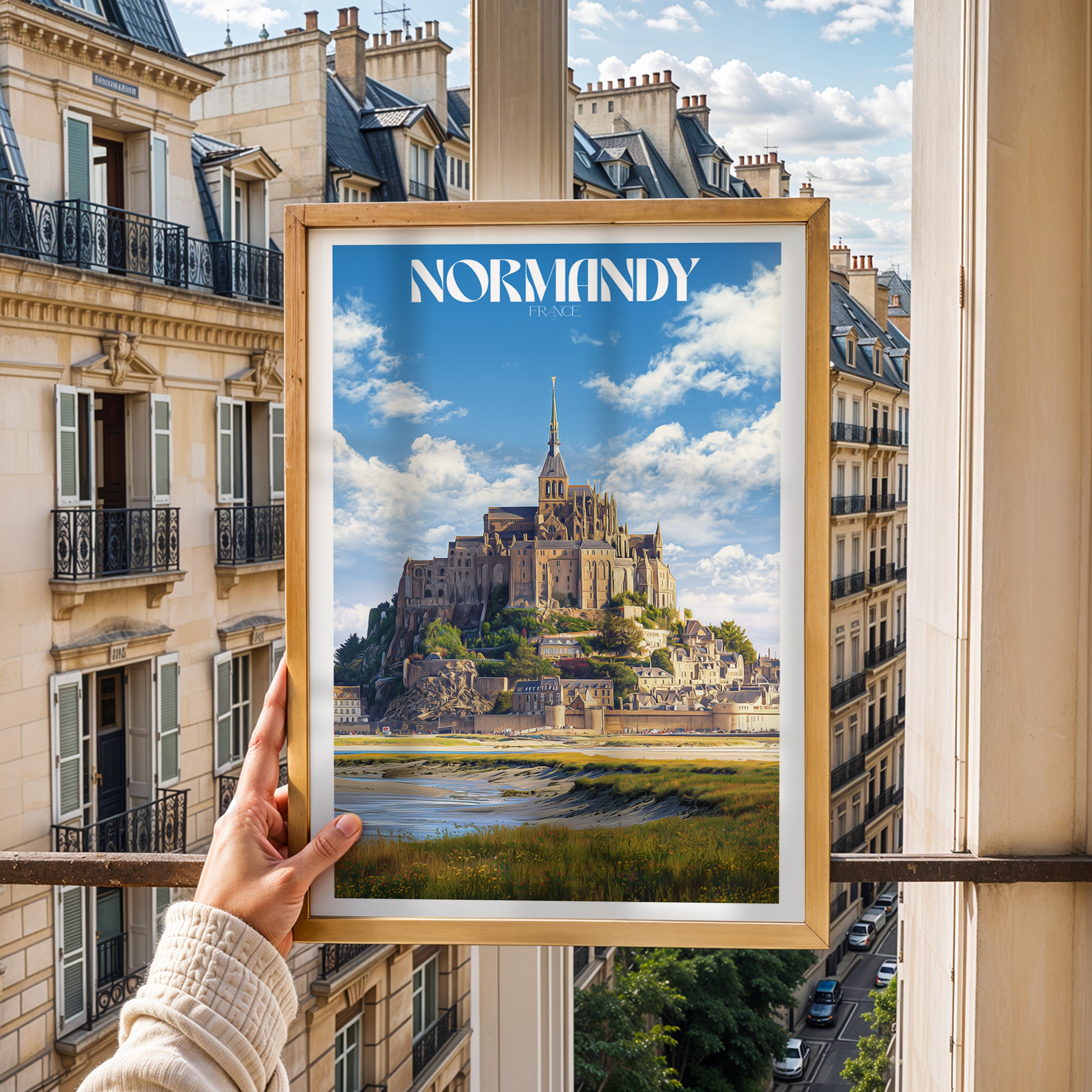 France Travel Poster – Normandy Castle Wall Art Print, Historic Landmark, European Decor