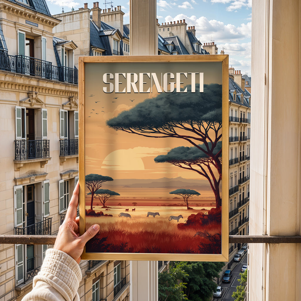 Serengeti Sunset Safari Travel Print: Tanzania Wildlife Landscape