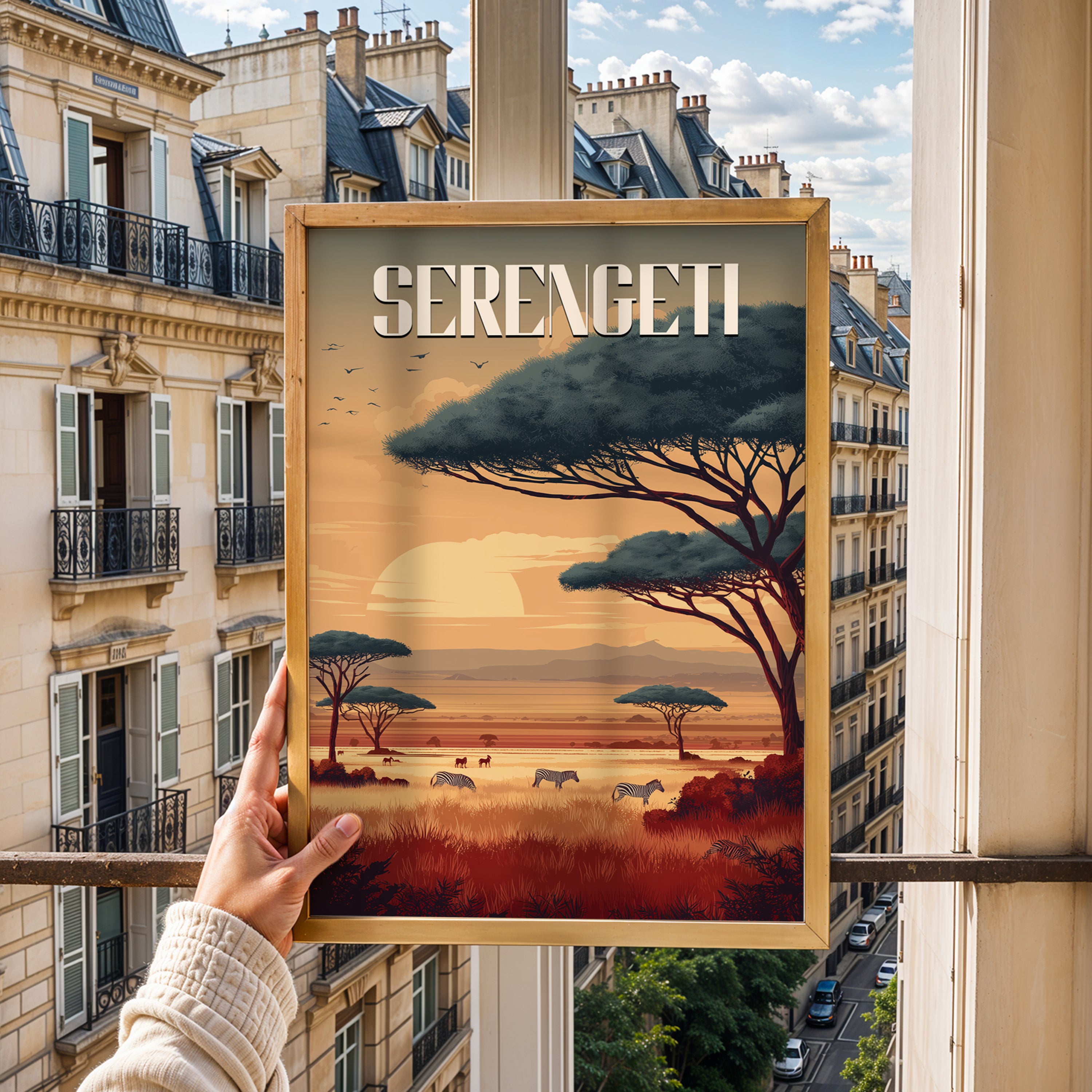 Serengeti Sunset Safari Travel Print: Tanzania Wildlife Landscape