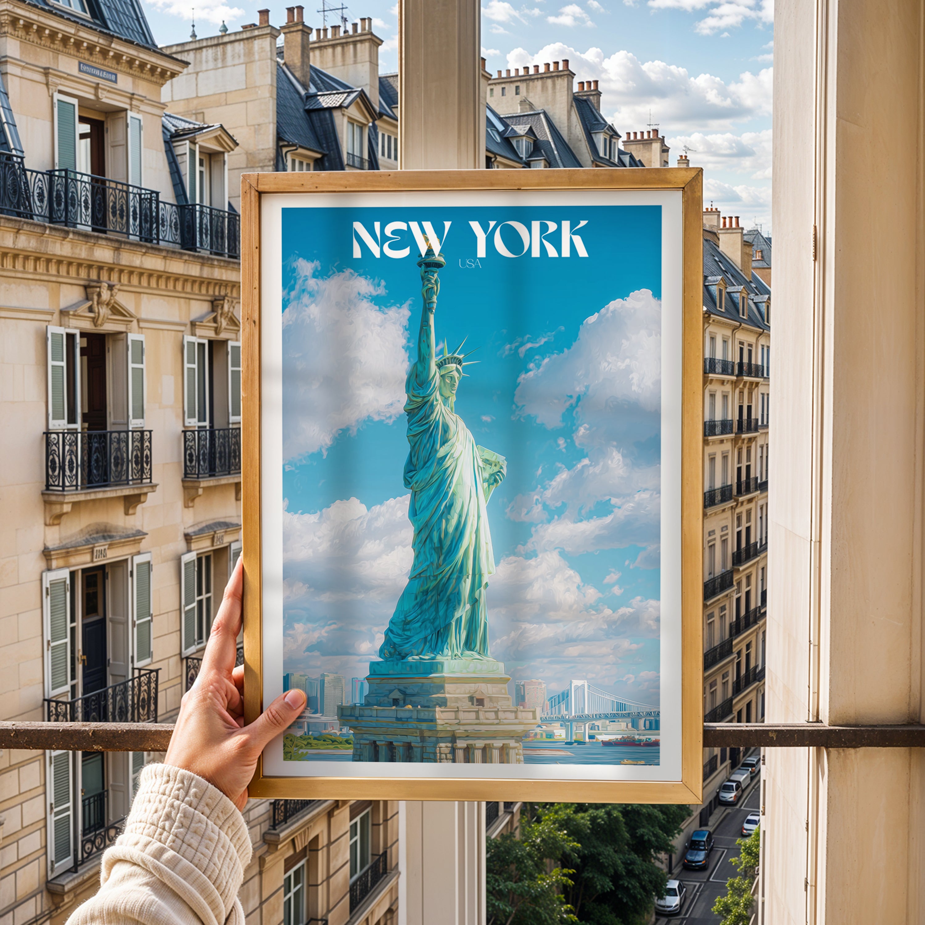 New York Travel Poster – Statue of Liberty Wall Art Print, USA Landmark, City Decor