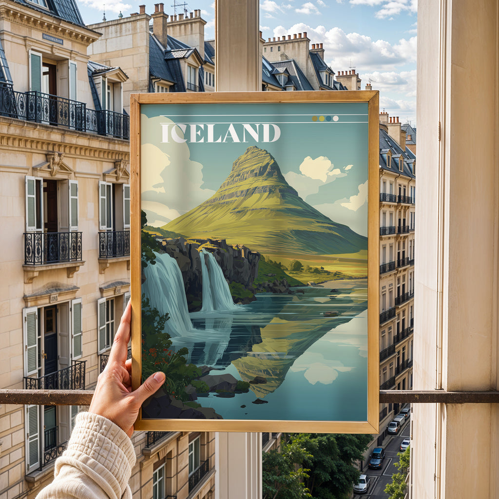 Kirkjufell Iceland Travel Print: Nordic Mountain & Waterfalls Landscape