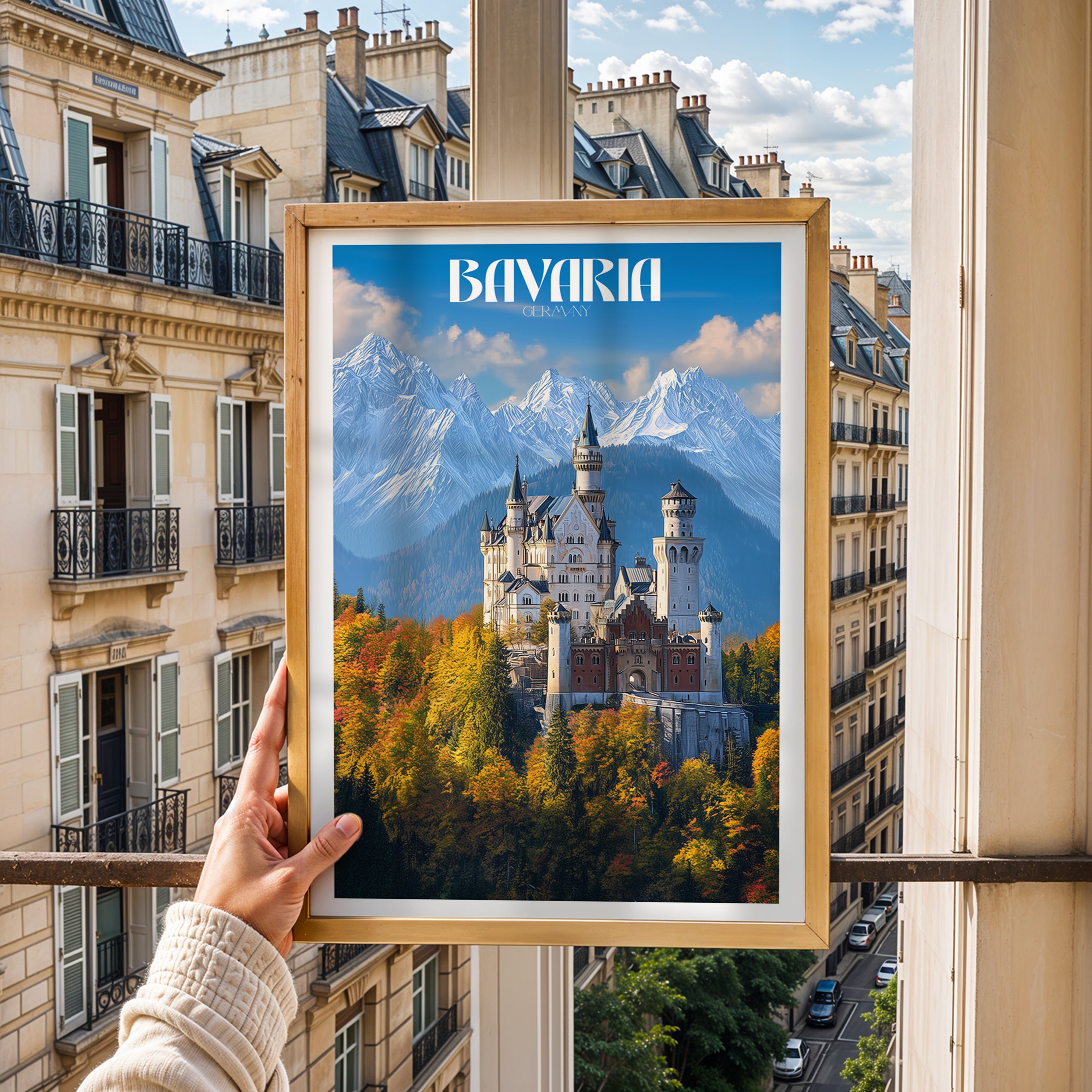 Germany Travel Poster – Bavarian Castle Wall Art Print, Fairytale Landmark, Romantic Decor