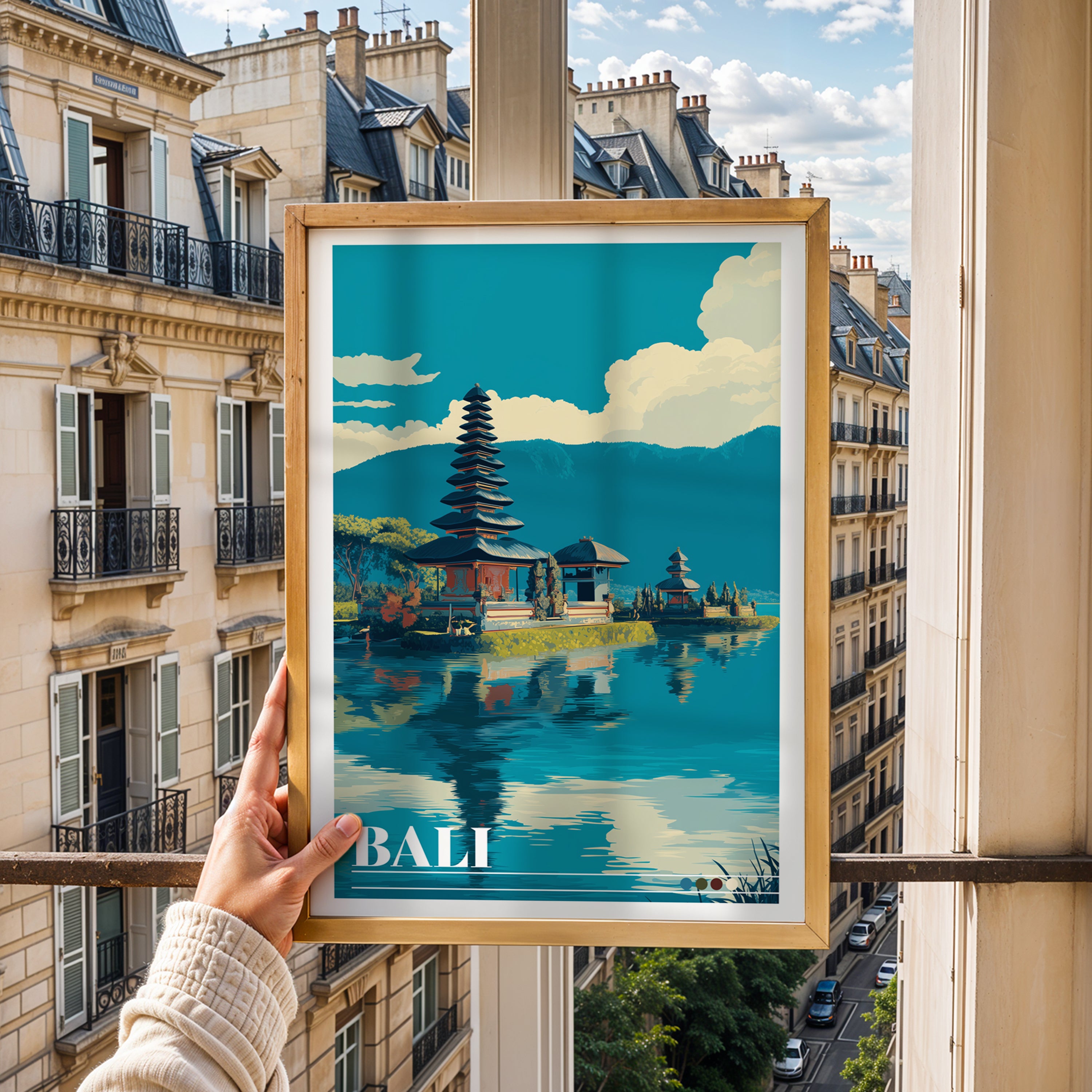 Bali Travel Poster: Ulun Danu Beratan Temple Print, Indonesia Wall Art
