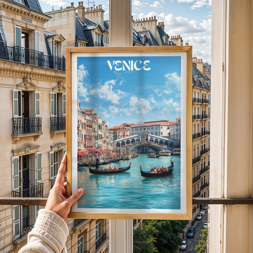 Venice Cityscape Poster – Canal Wall Art Print, Italy Travel Decor, Romantic Artwork