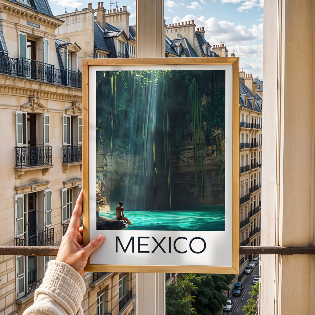 Mexico Travel Poster: Yucatan Cenote Illustration Art
