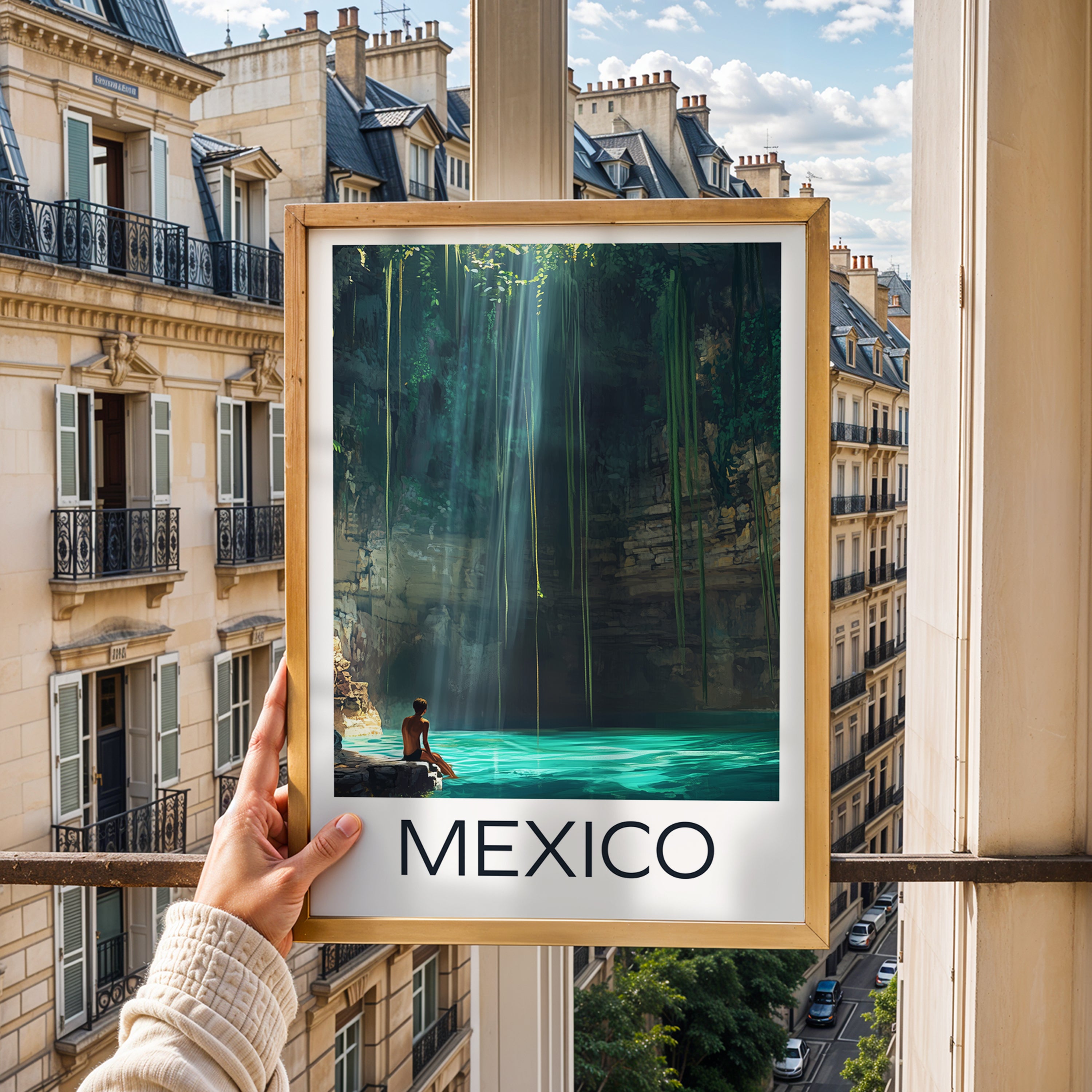 Mexico Travel Poster: Yucatan Cenote Illustration Art