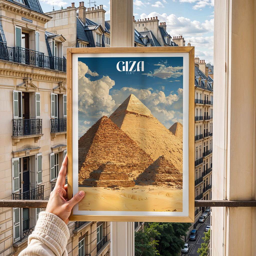 Pyramids of Giza Poster – Egypt Travel Print, Historical Landmark Wall Art, Desert Decor