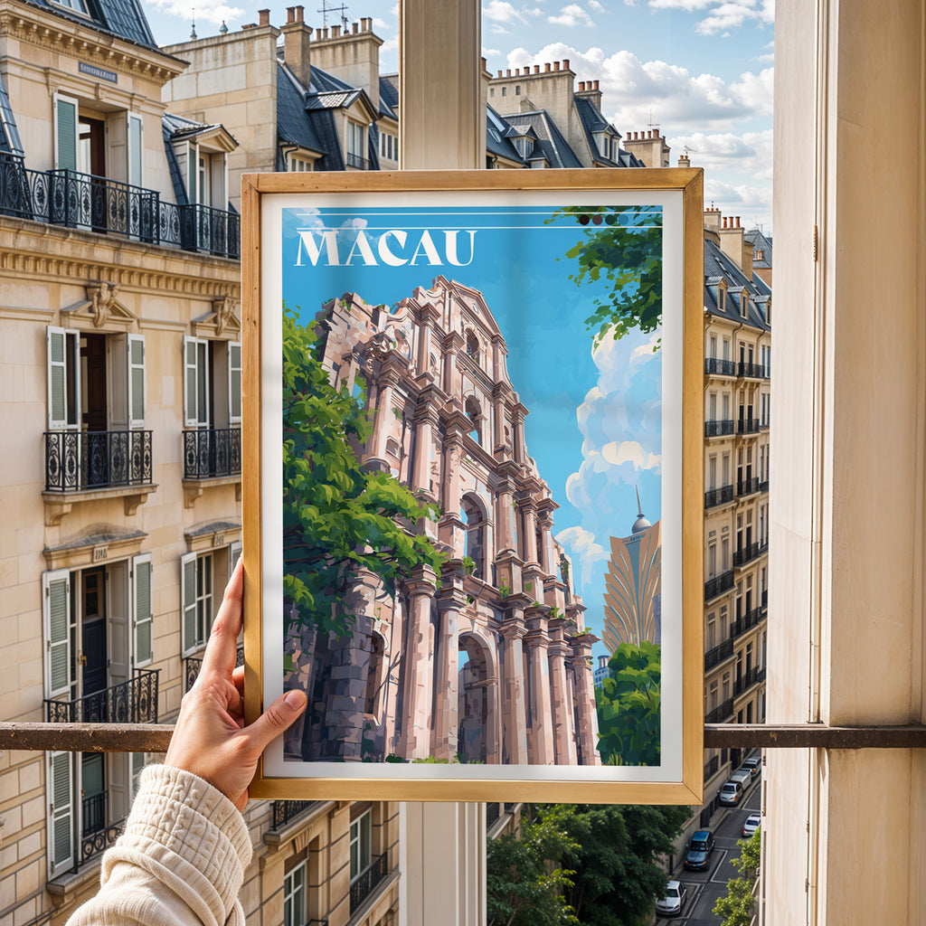 Macau Travel Poster: Ruins of St. Paul Print, China Wall Art