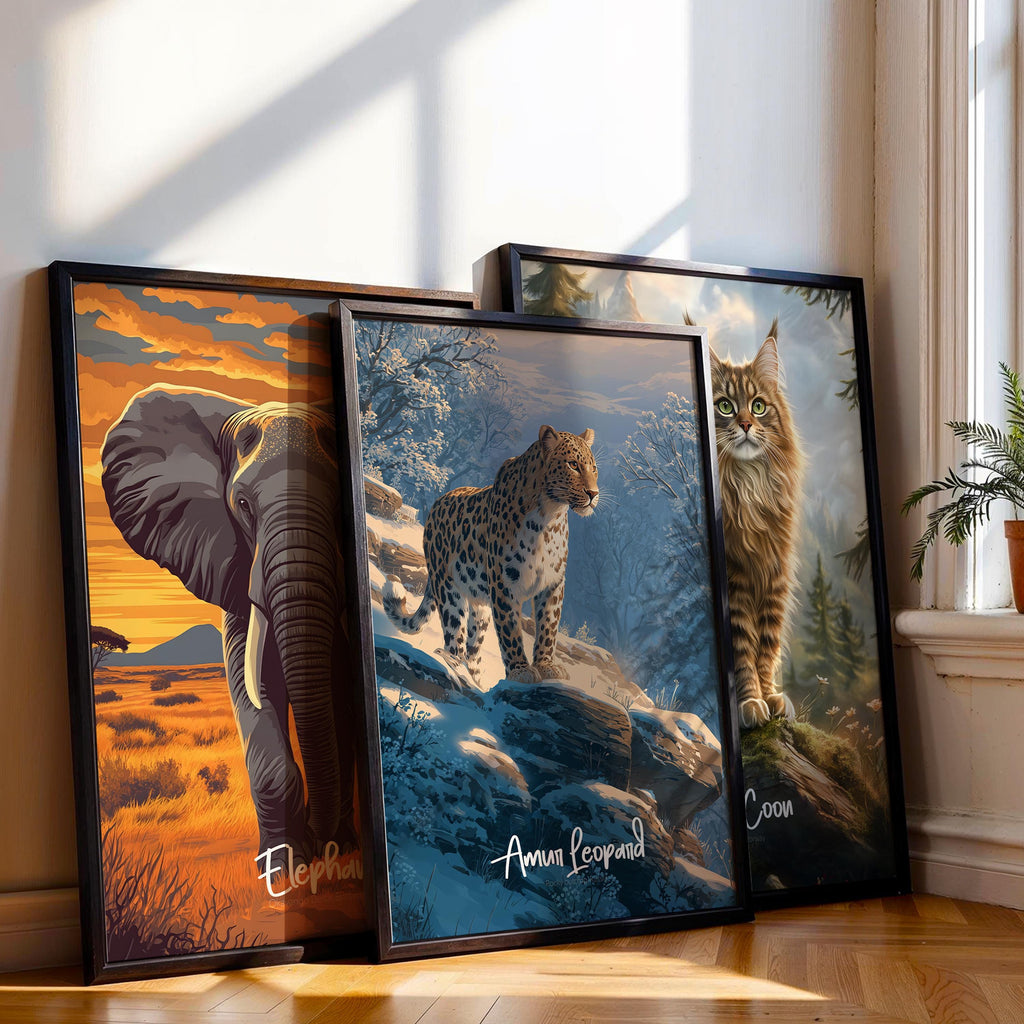 Amur Leopard Framed Poster: Endangered Wildlife Art for Nursery