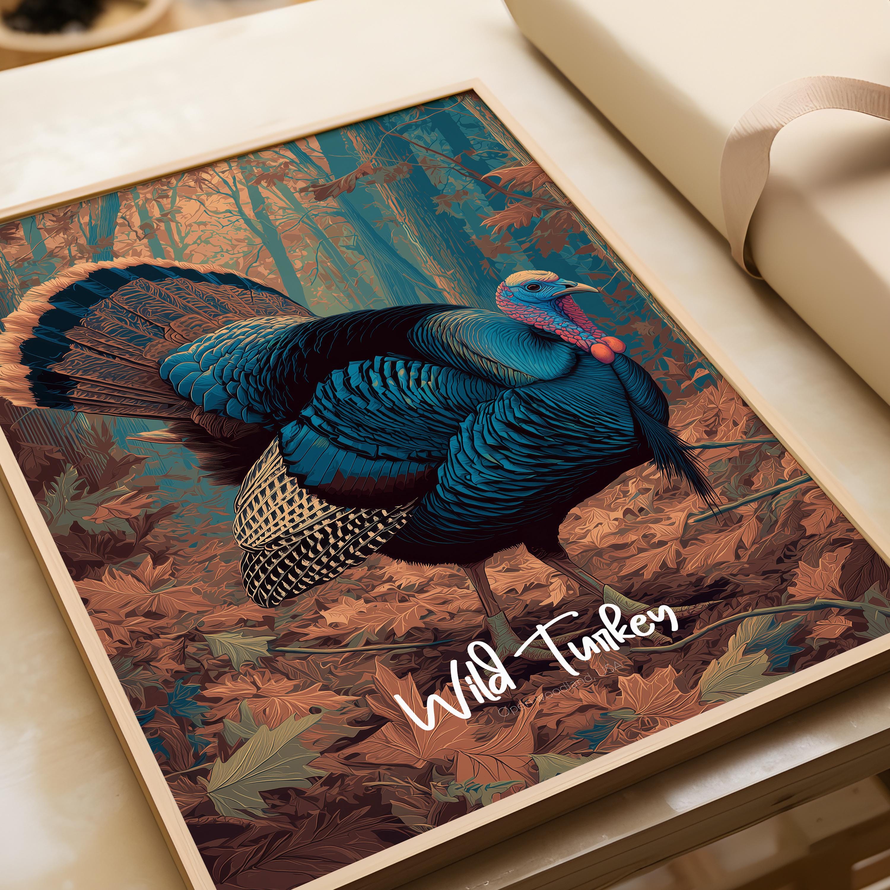 Wild Turkey Framed Poster: Woodland Nursery Decor, Forest Bird Art