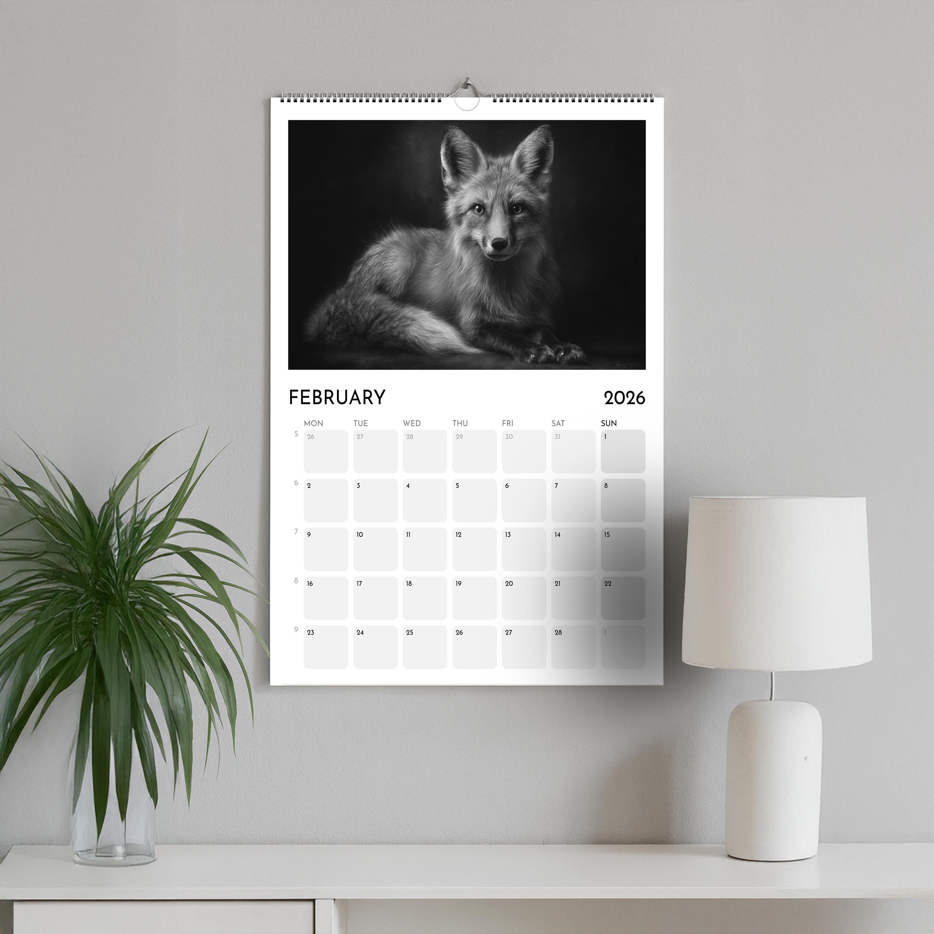 2026 Wildlife Calendar: Black & White Animal Photography, A3 Wall Planner