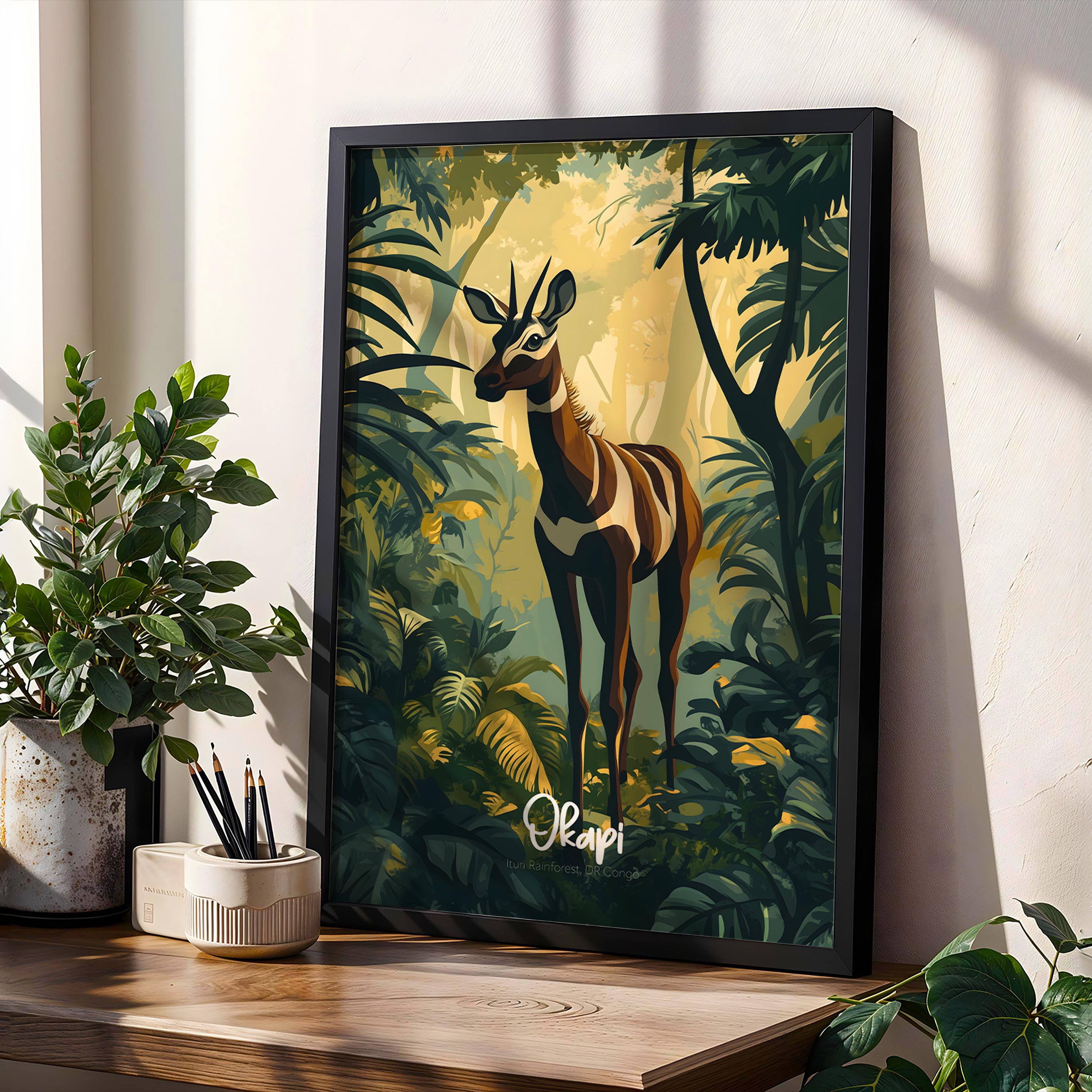 Okapi Art Print: Exotic Jungle Animal Wall Decor, Matte Finish