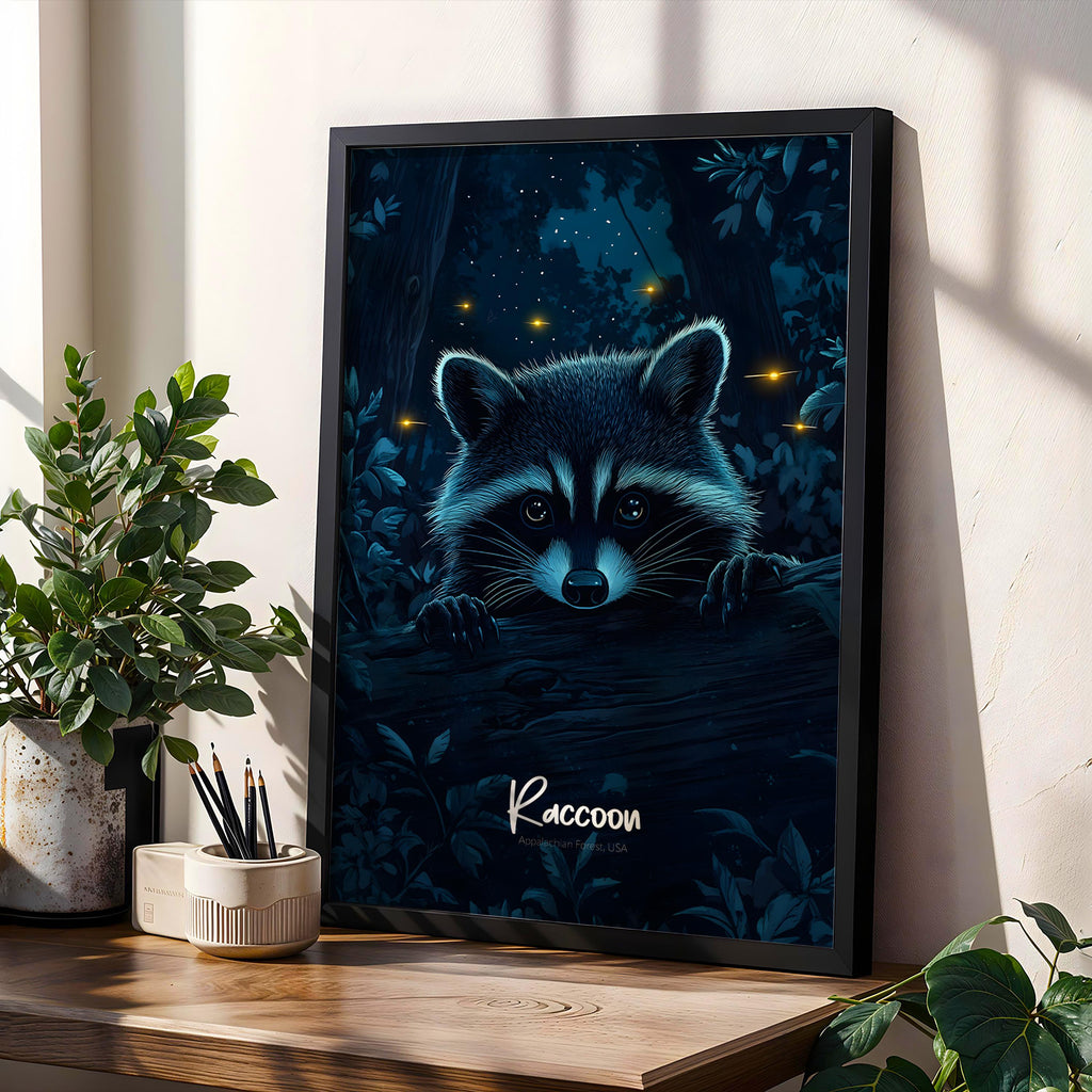 Raccoon Forest Animal Print: Rustic Home Decor Wall Art