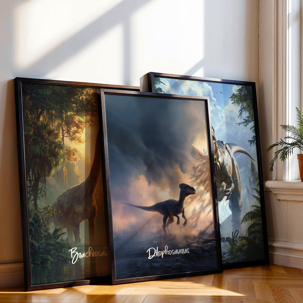 Dilophosaurus Framed Poster: Prehistoric Dinosaur Wall Art for Kids