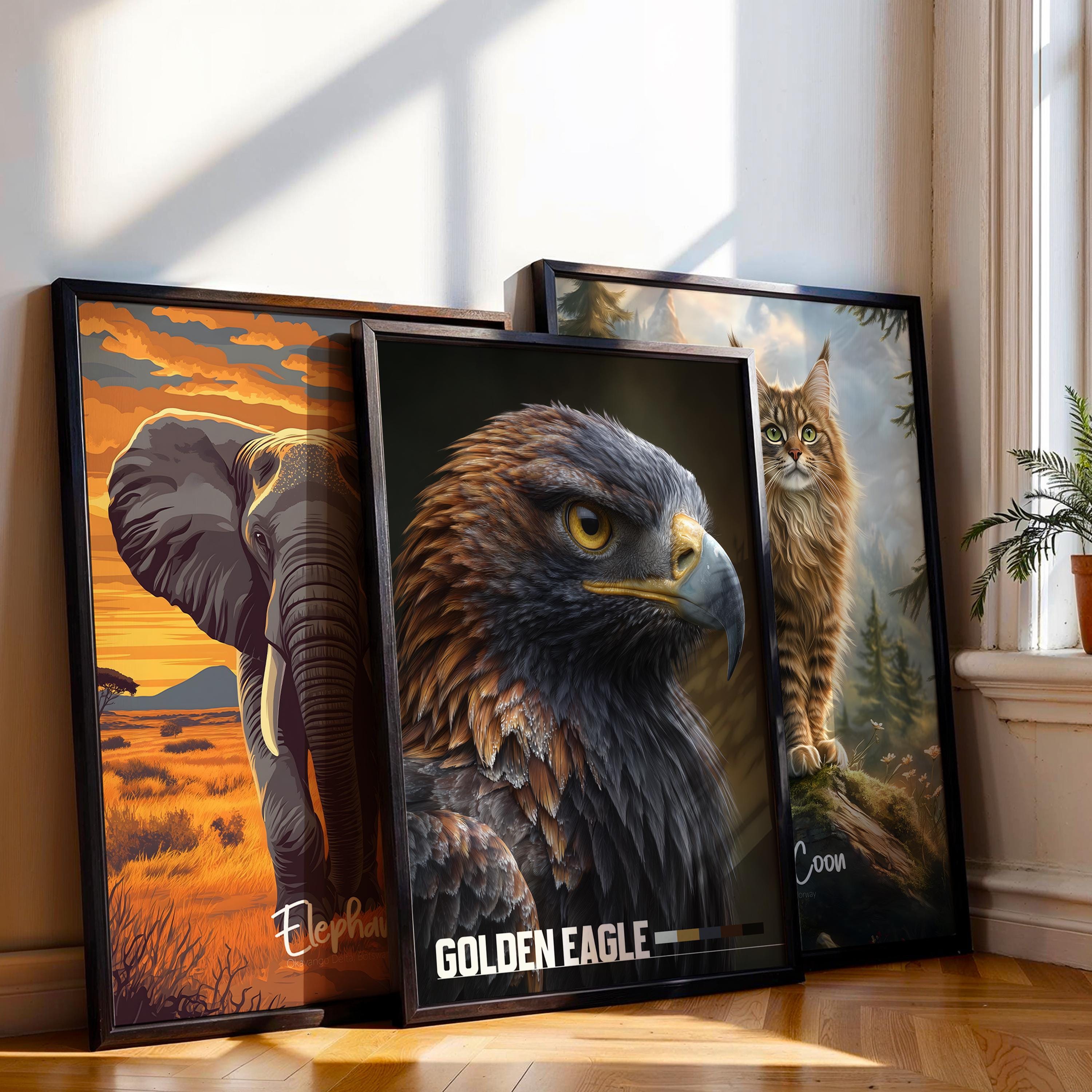 Golden Eagle Framed Poster: Majestic Bird Wall Art for Nursery or Kids Room