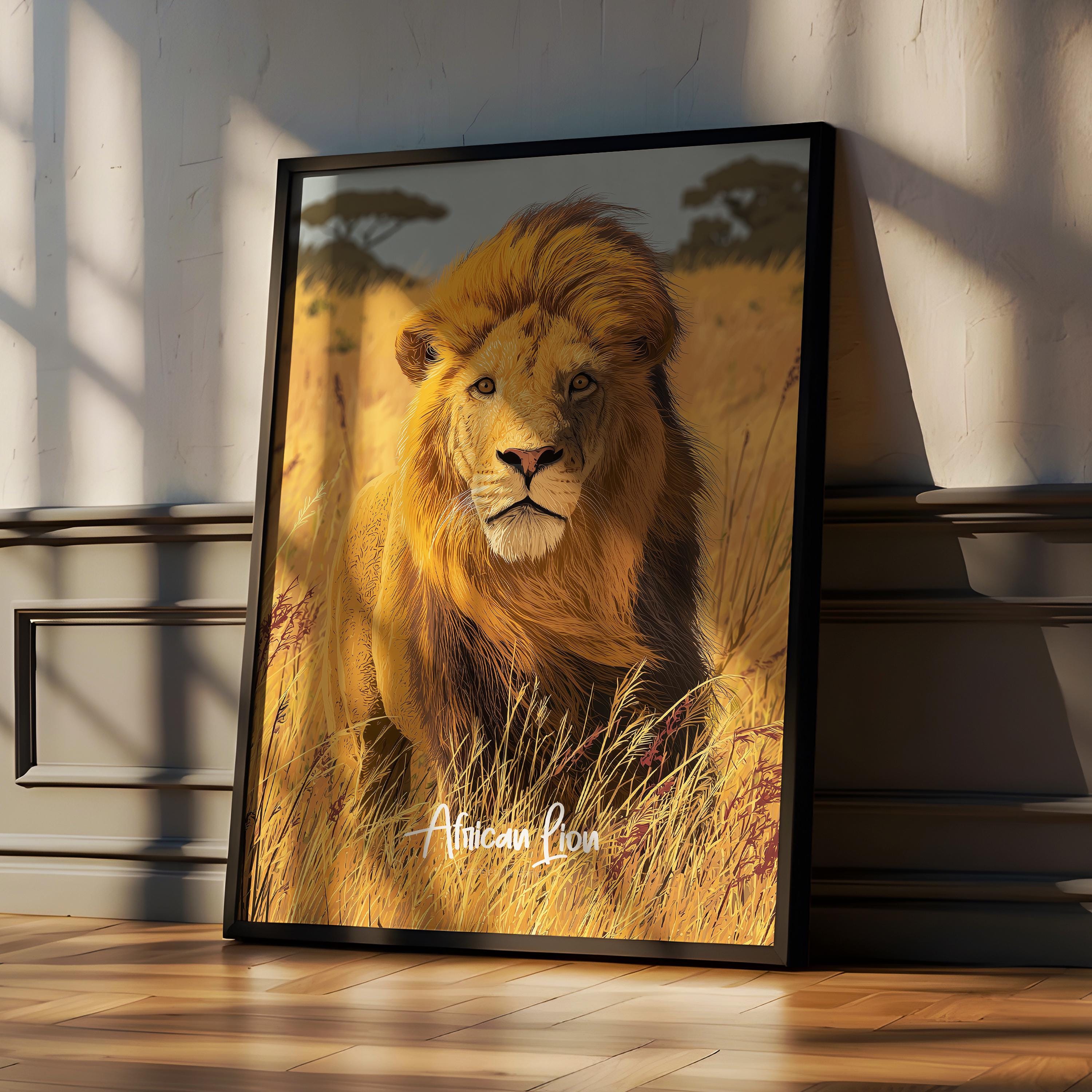 African Lion Wall Art Print: Safari Animal Decor