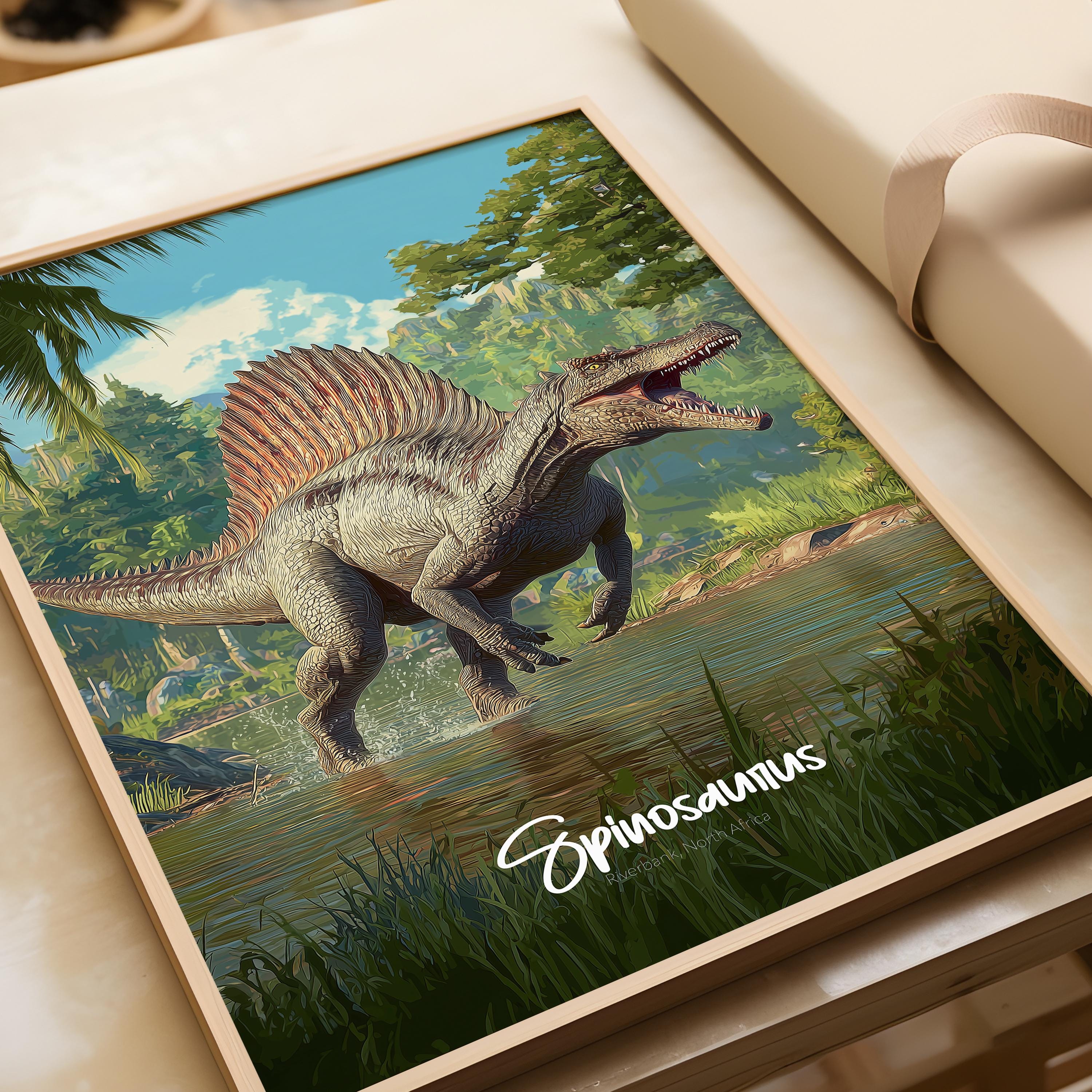 Spinosaurus Framed Poster: Prehistoric Dinosaur Kids Room Decor