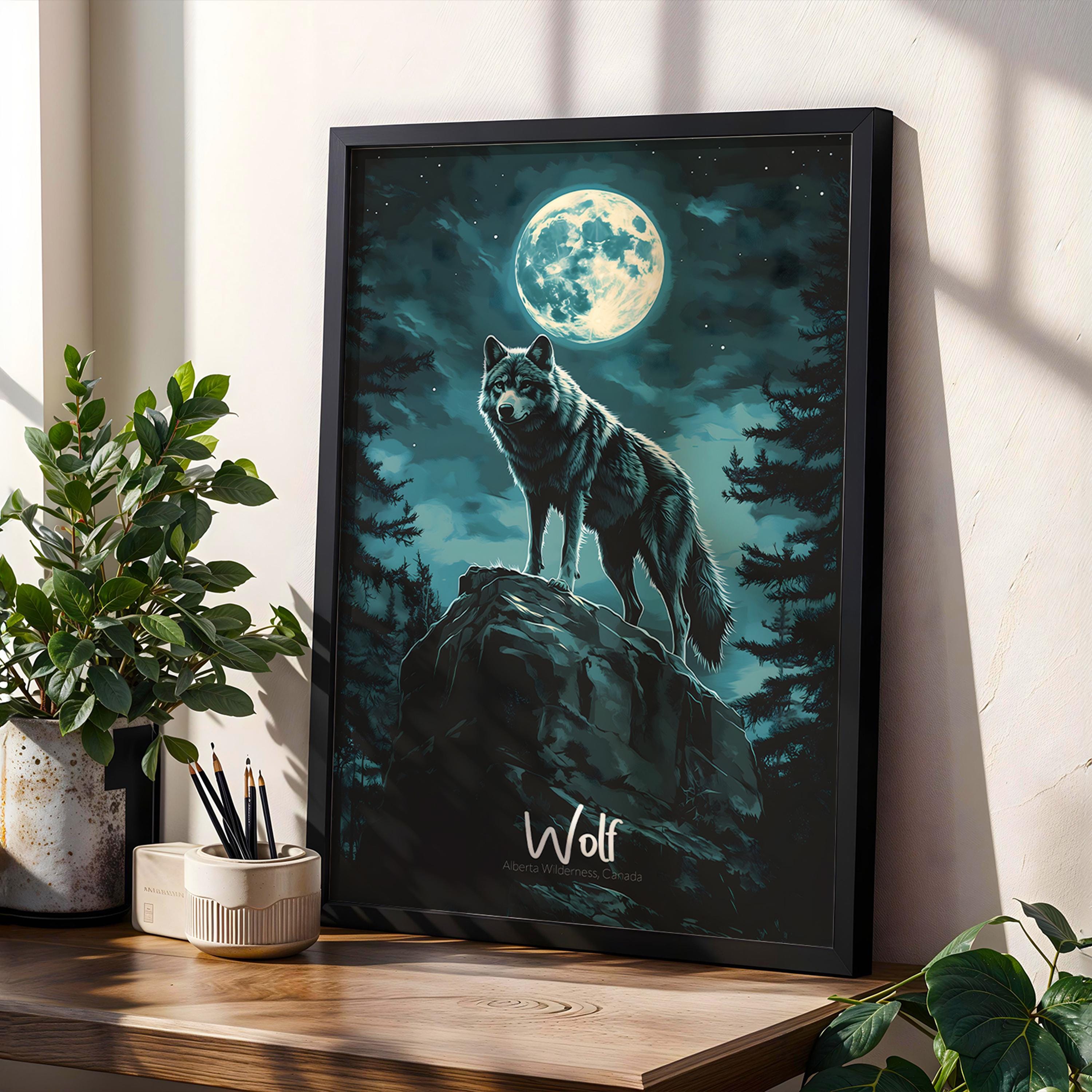 Wolf Print: Northern Forest Animal Illustration, Rustic Wildlife Art