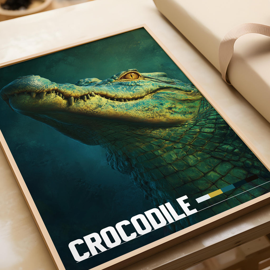Crocodile Framed Poster: Reptile Wall Art for Nursery or Kids Room