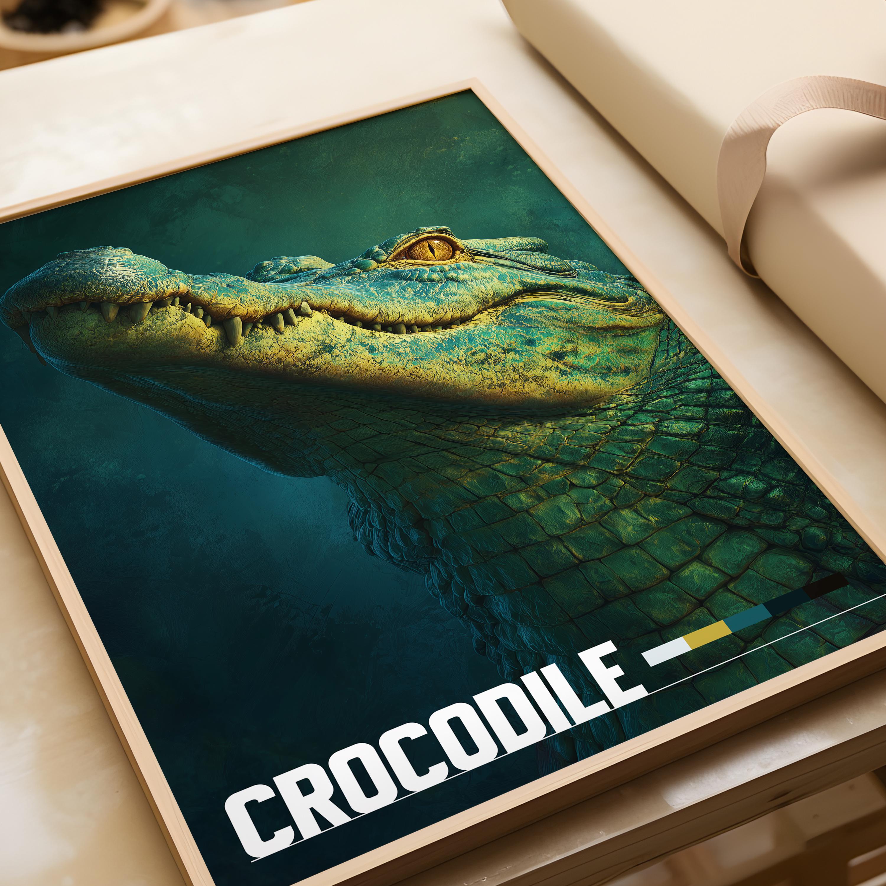 Crocodile Framed Poster: Reptile Wall Art for Nursery or Kids Room