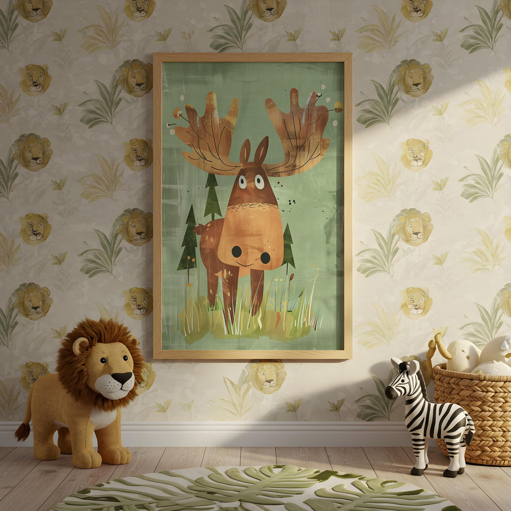 Moose Nursery Wall Art – Woodland Animal Print for Kids