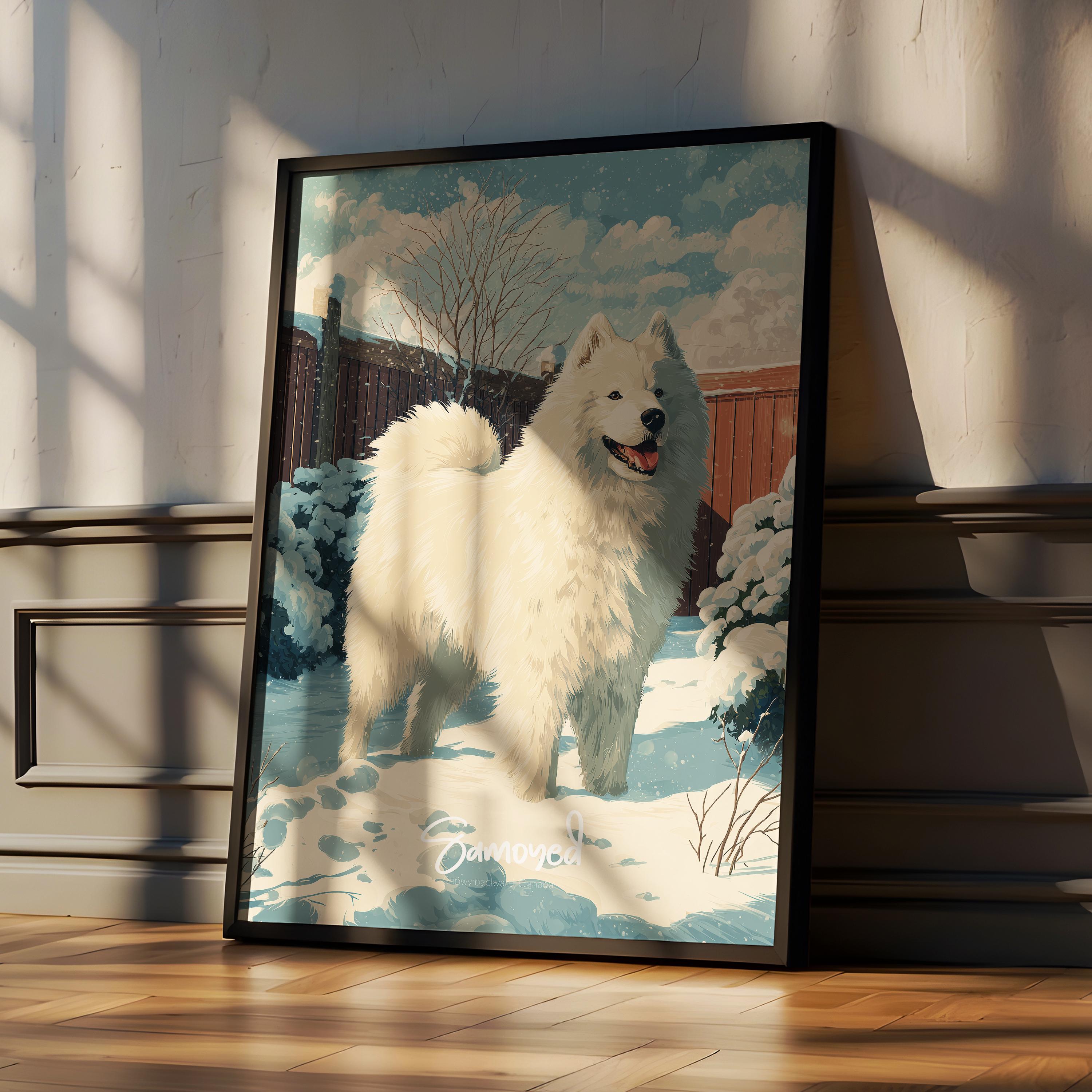 Samoyed Framed Poster – Fluffy Dog Art, Kids Nursery Decor
