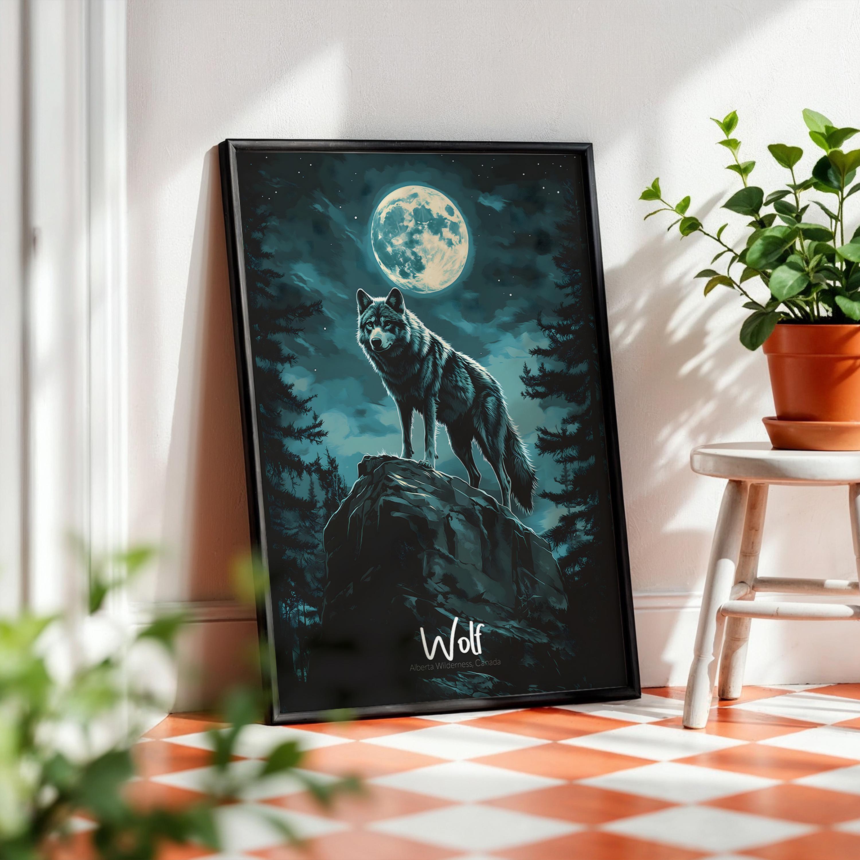 Wolf Print: Northern Forest Animal Illustration, Rustic Wildlife Art