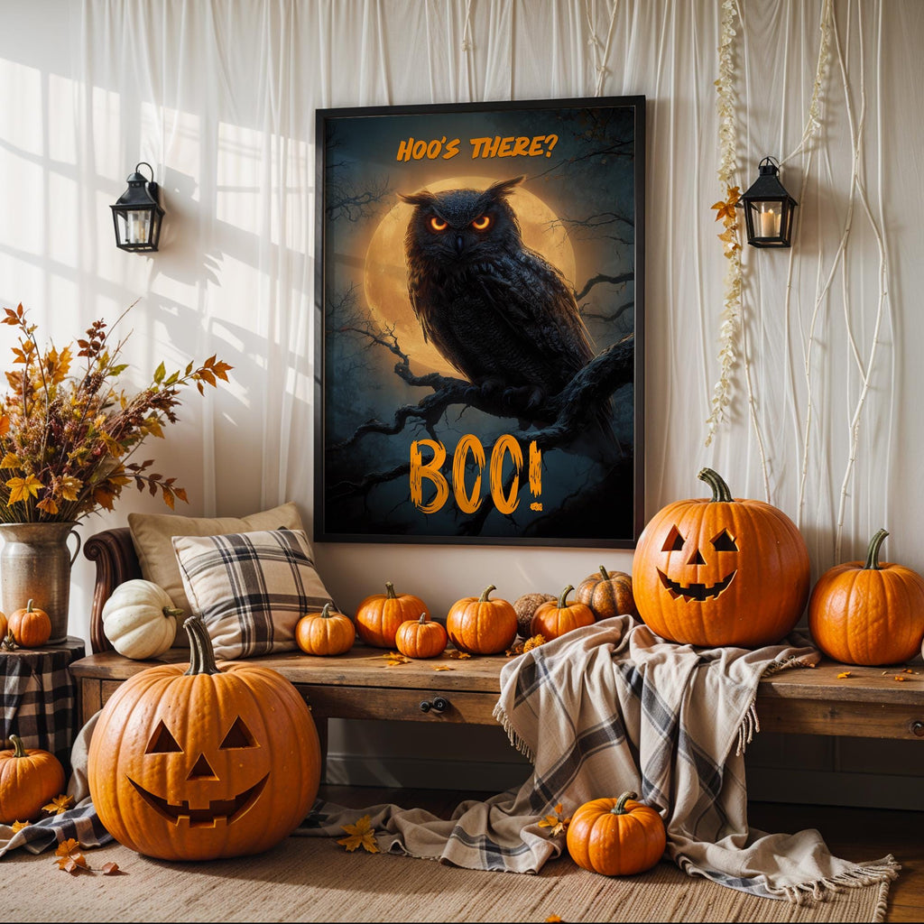 Funny Owl Halloween Poster: Spooky Full Moon Wall Art