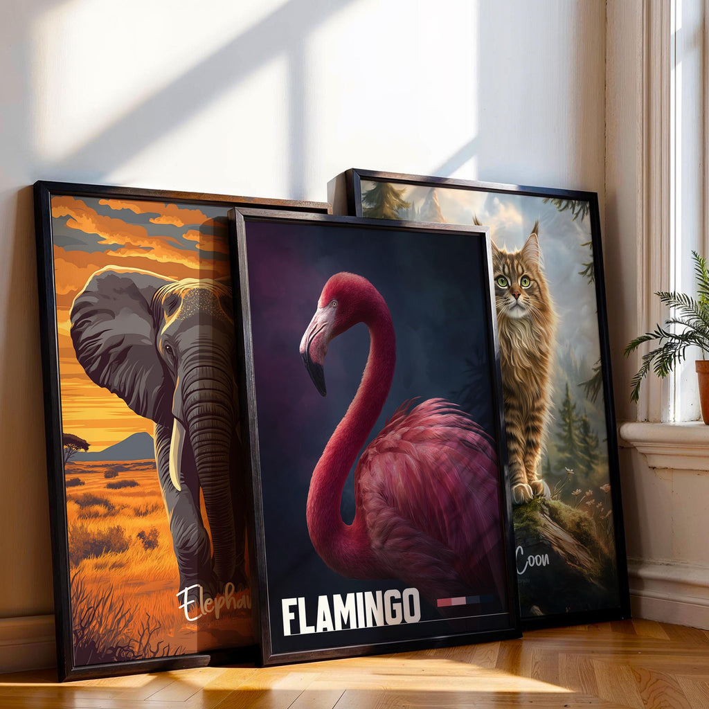 Flamingo Framed Poster: Tropical Bird Wall Art for Nursery or Kids Room