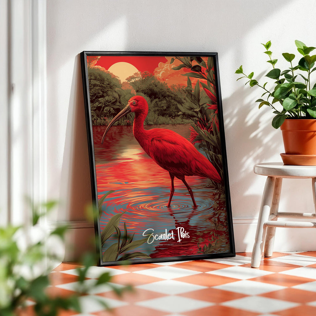 Scarlet Ibis Framed Poster: Tropical Bird Wall Art, Kids Nursery Decor