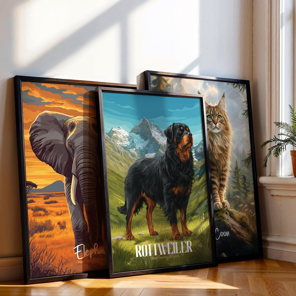 Long-Haired Rottweiler Print: Rare Dog Breed Wall Art