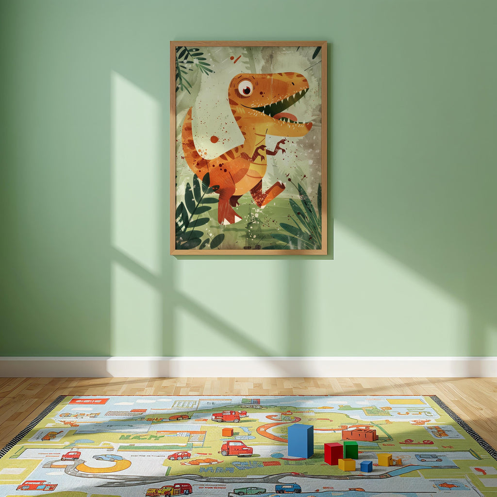 T-Rex Children’s Wall Art – Playful Dinosaur Illustration for Nursery or Kids Room Decor