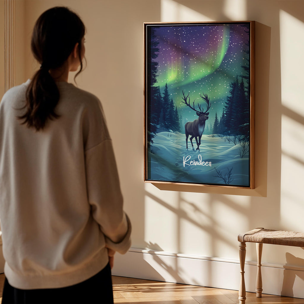 Rustic Reindeer Christmas Print: Nordic Holiday Wall Art