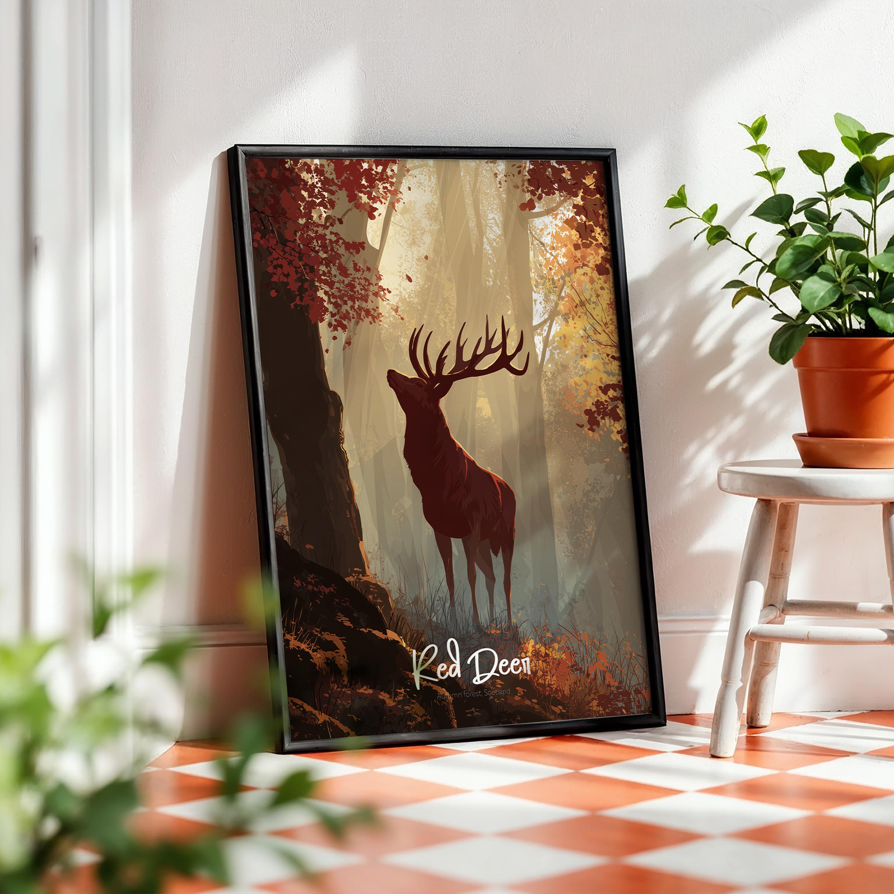Red Deer Framed Poster: Woodland Nursery Wall Art
