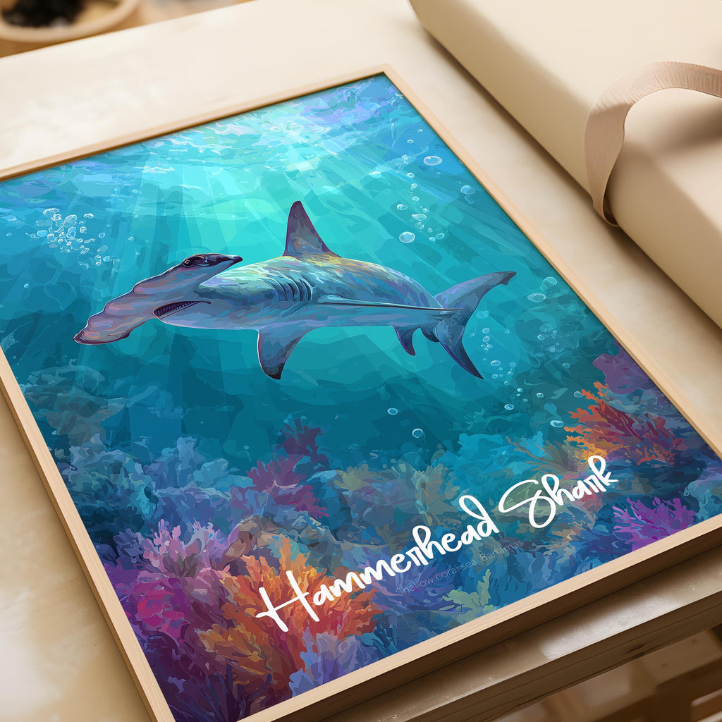 Hammerhead Shark Framed Poster: Kids Nursery Ocean Wall Art