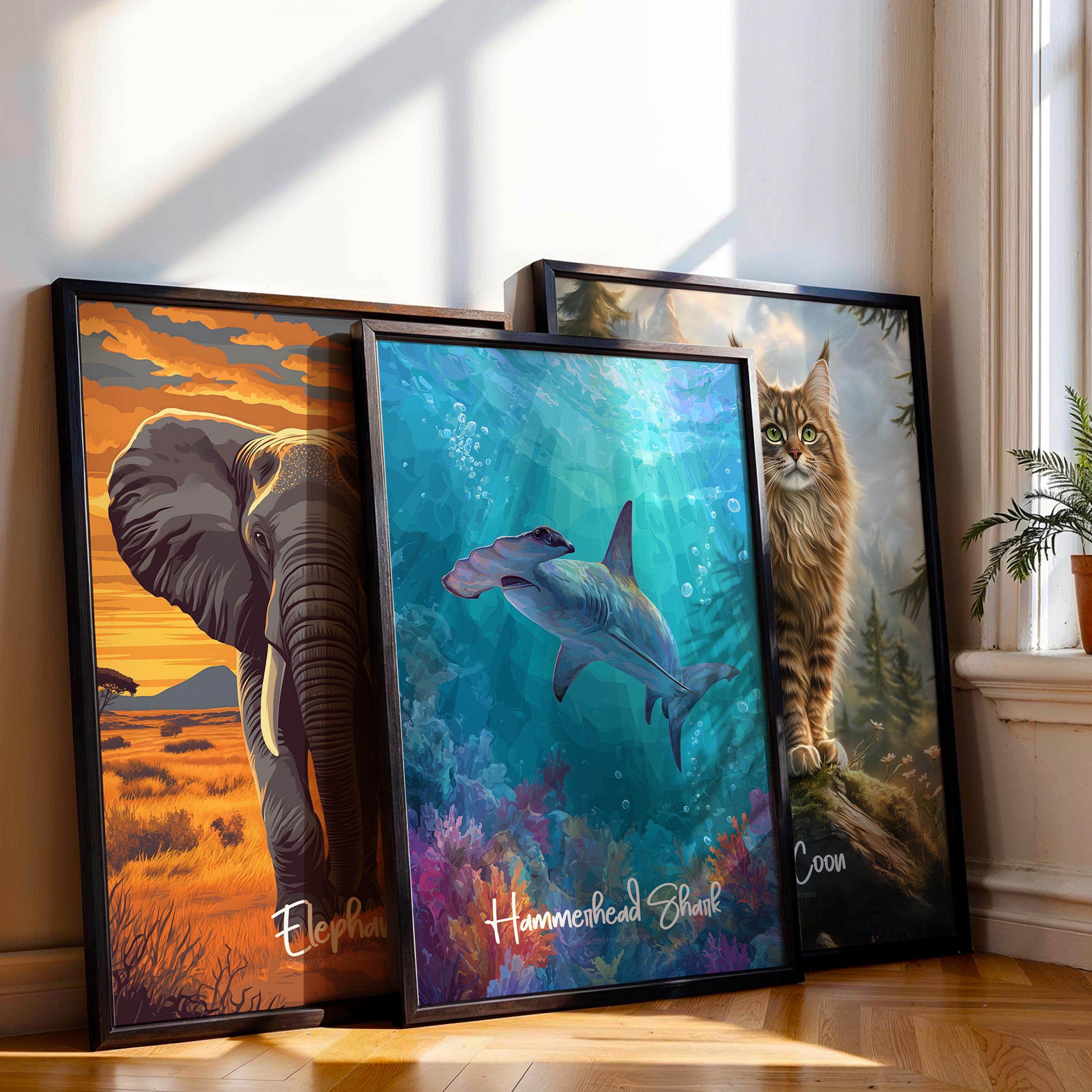 Hammerhead Shark Framed Poster: Kids Nursery Ocean Wall Art