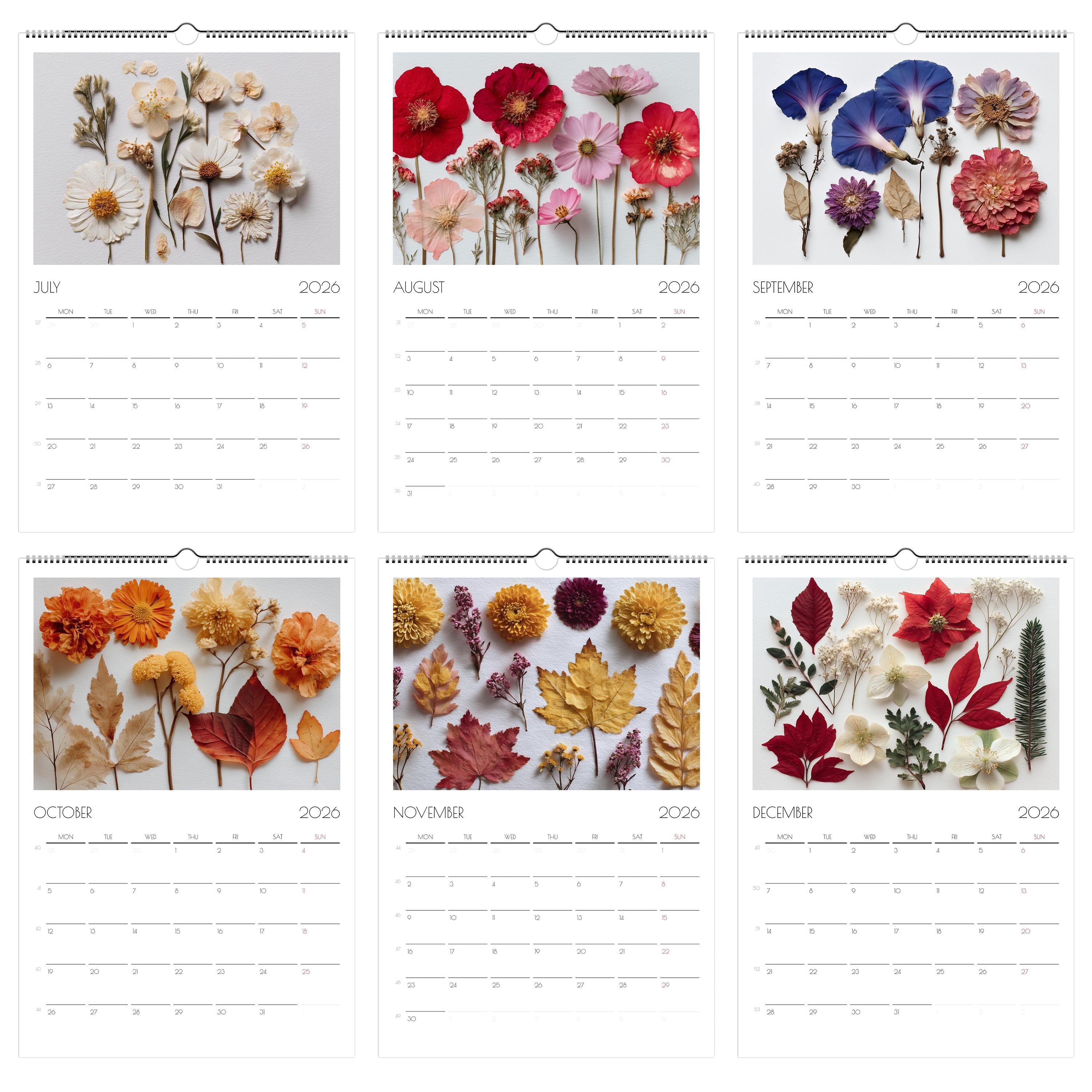 2026 Pressed Flower Wall Calendar A3: Botanical Art Print