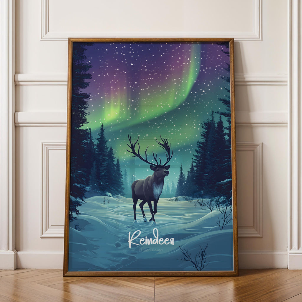 Rustic Reindeer Christmas Print: Nordic Holiday Wall Art