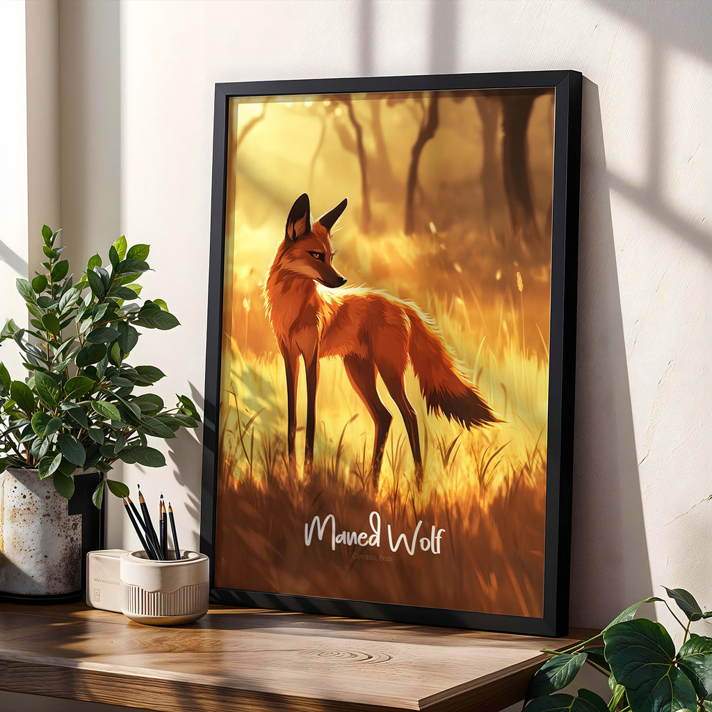 Maned Wolf Wildlife Poster: Nature Art Print for Home & Office