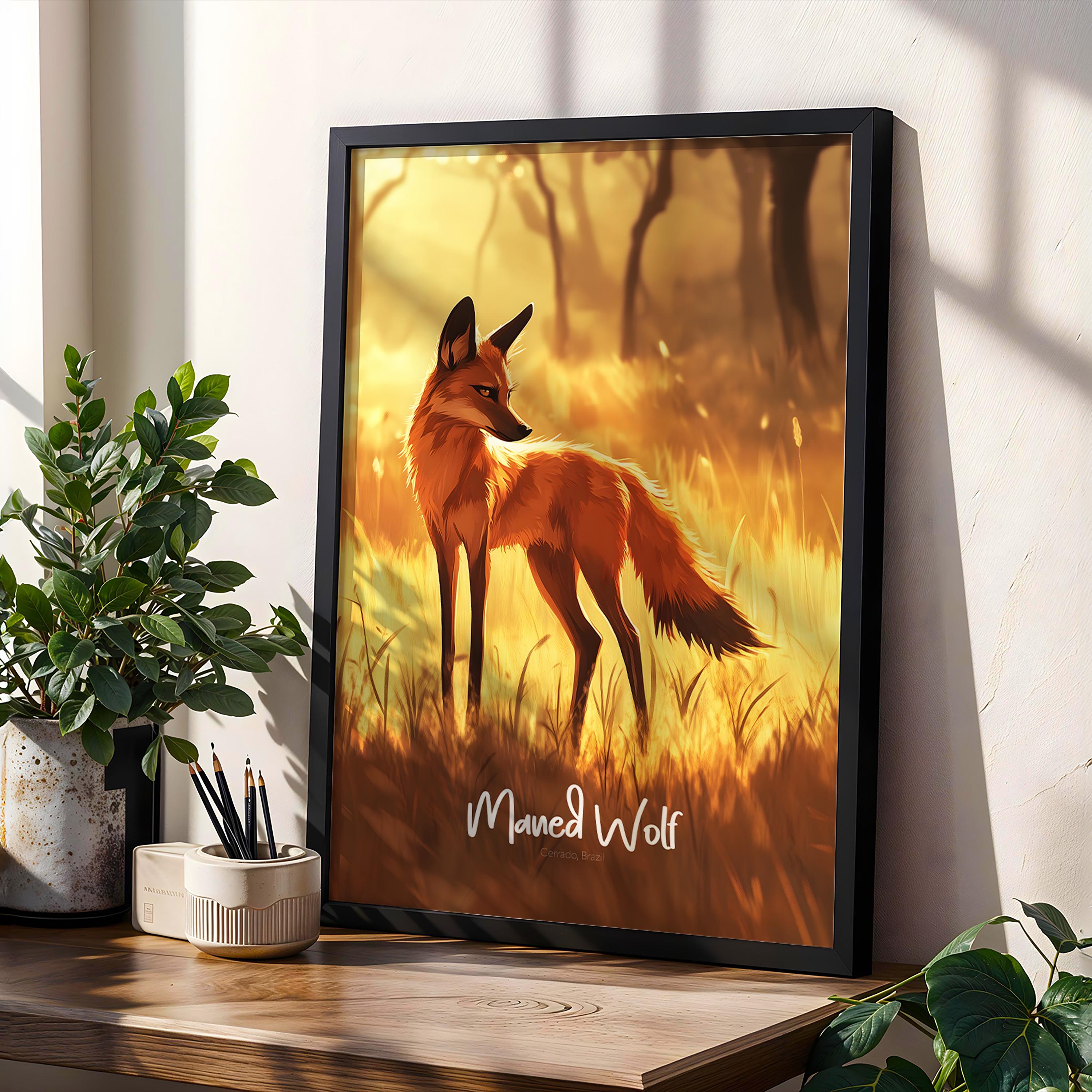 Maned Wolf Wildlife Poster: Nature Art Print for Home & Office