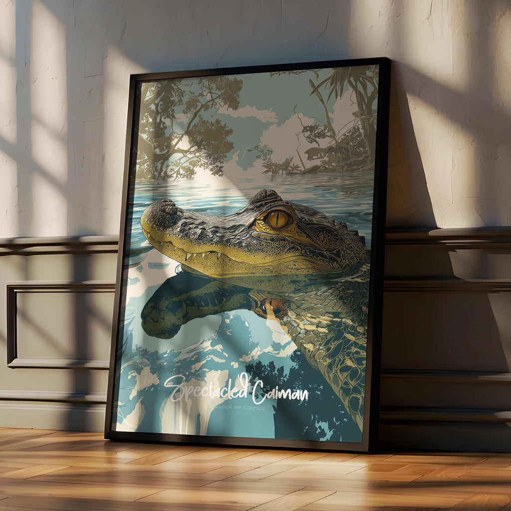 Spectacled Caiman Framed Poster: Jungle Nursery Decor, Wildlife Print