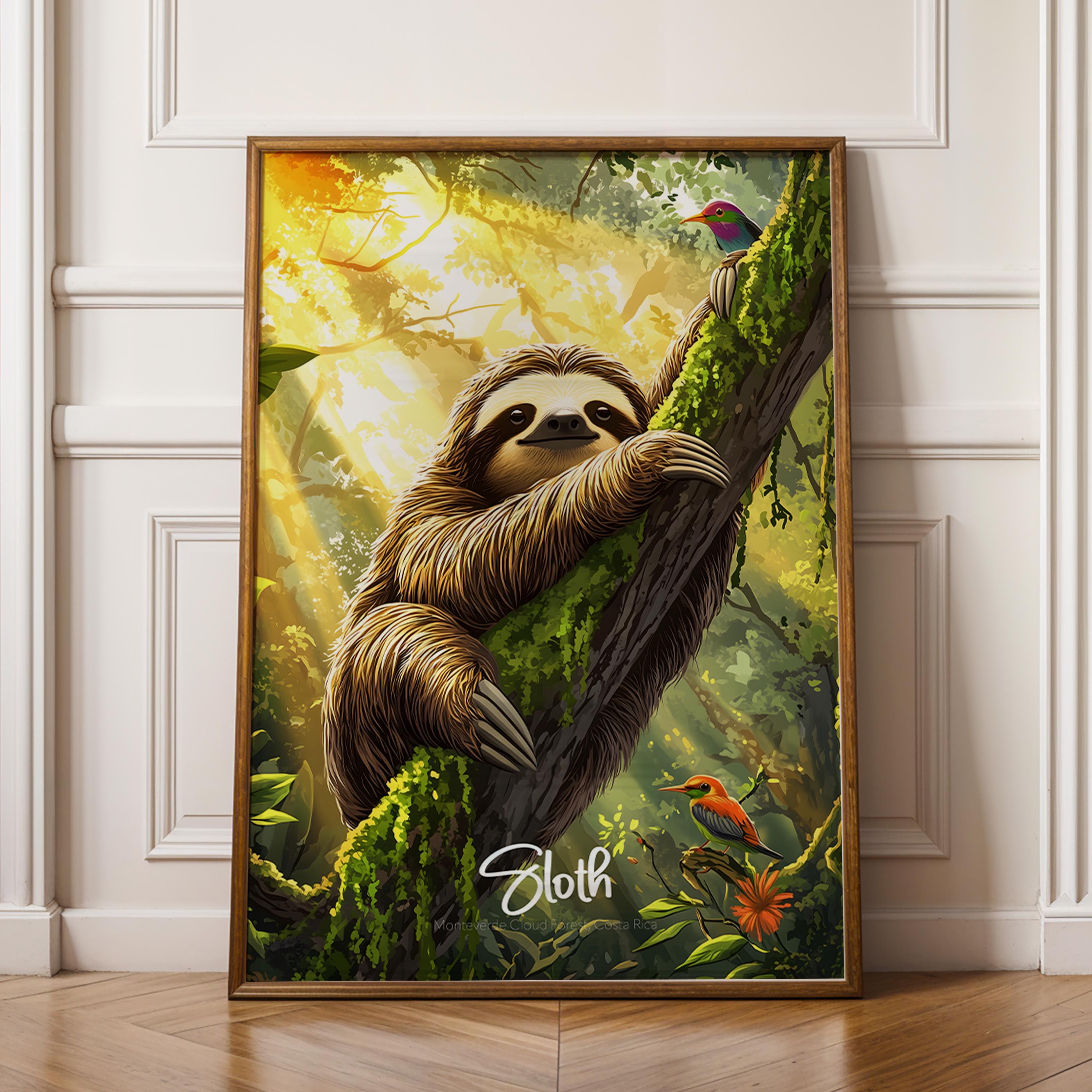 Sloth Animal Wall Art Decor, Cute Sloth Print for Nursery & Kids Room, Nature Animal Poster, Gift for Animal Lovers
