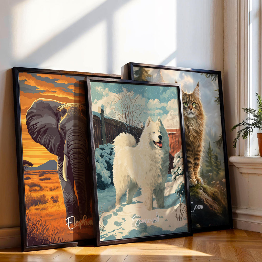 Samoyed Framed Poster – Fluffy Dog Art, Kids Nursery Decor