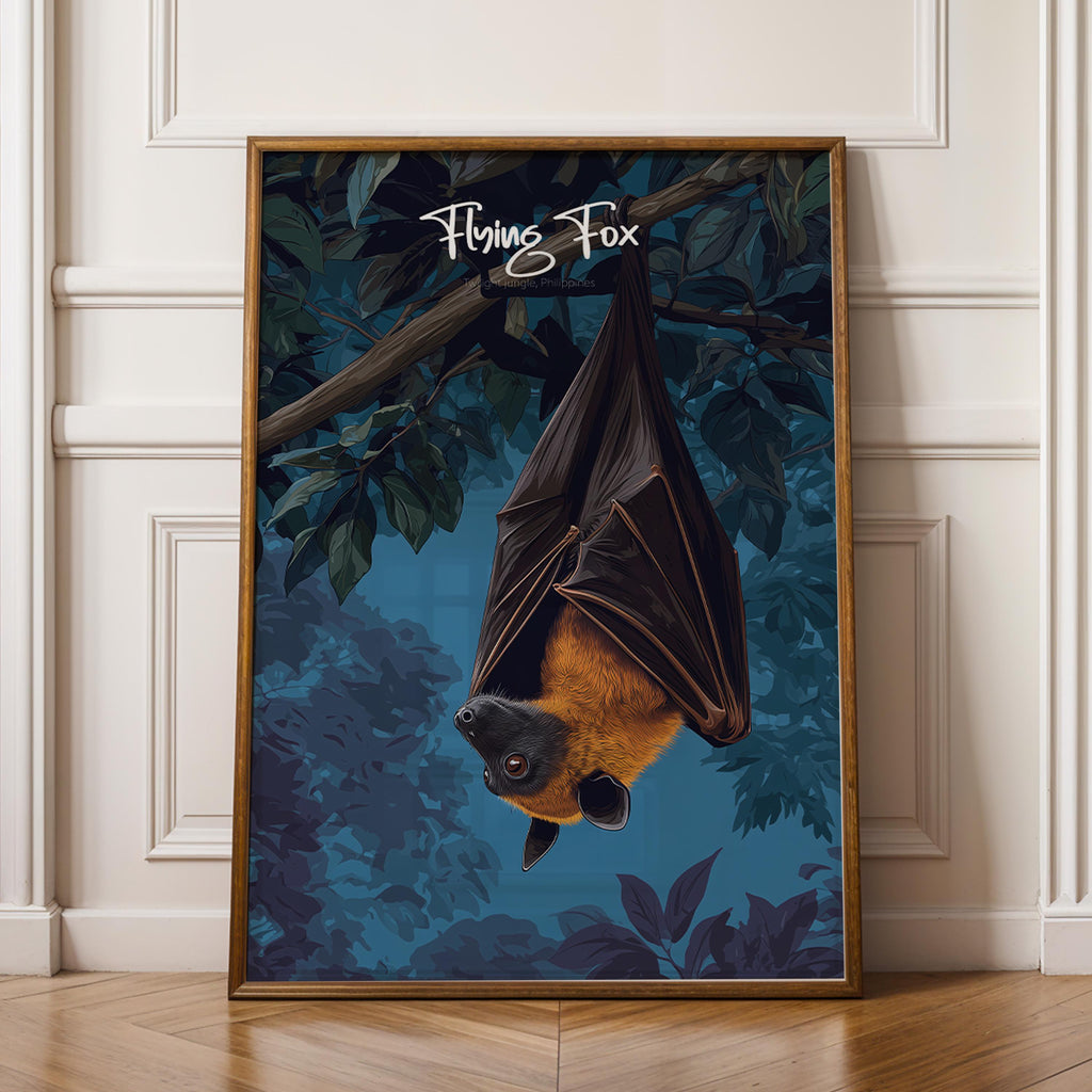 Flying Fox Framed Poster: Educational Wildlife Art for Kids Nursery