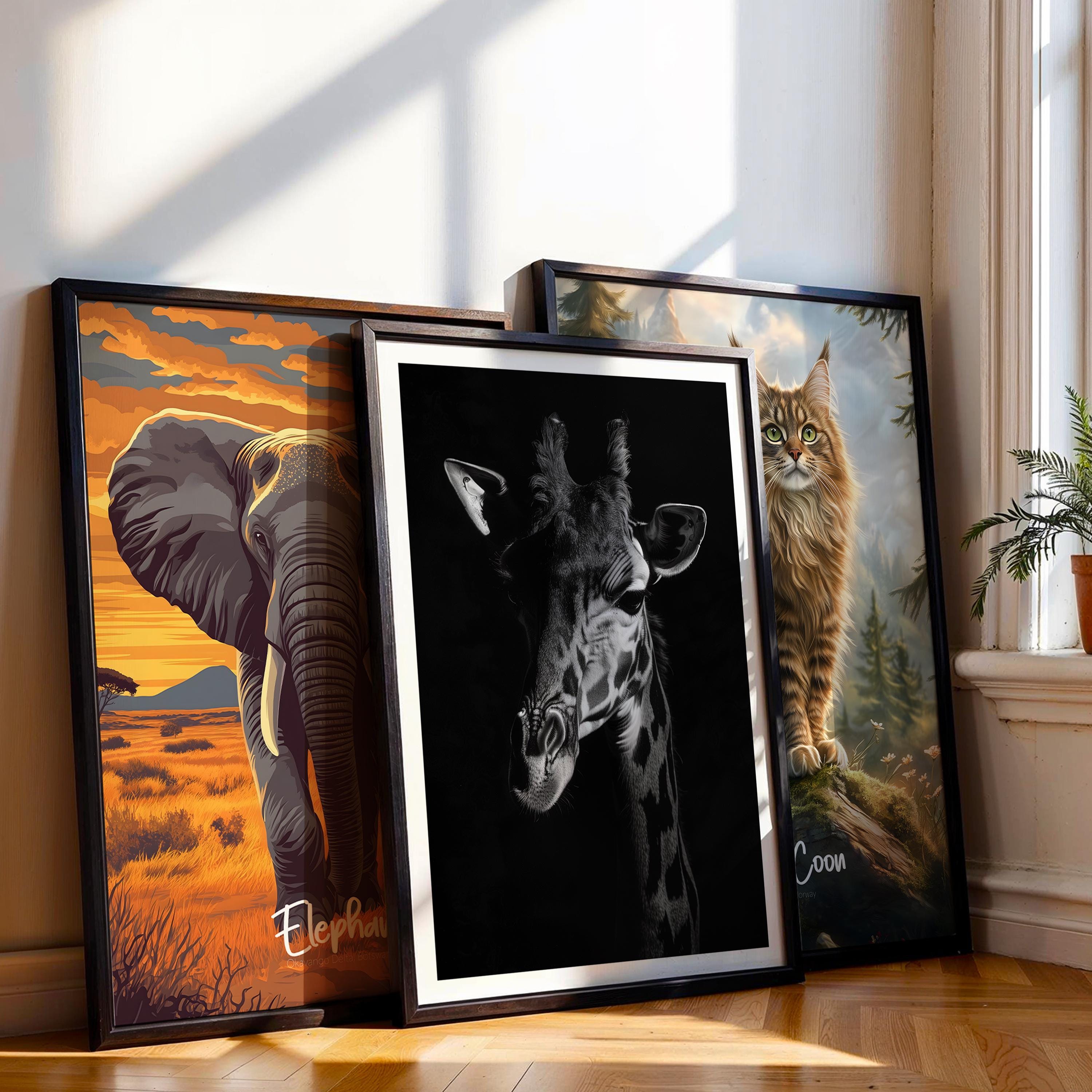 Black and White Giraffe Print: Elegant Monochrome Animal Wall Art